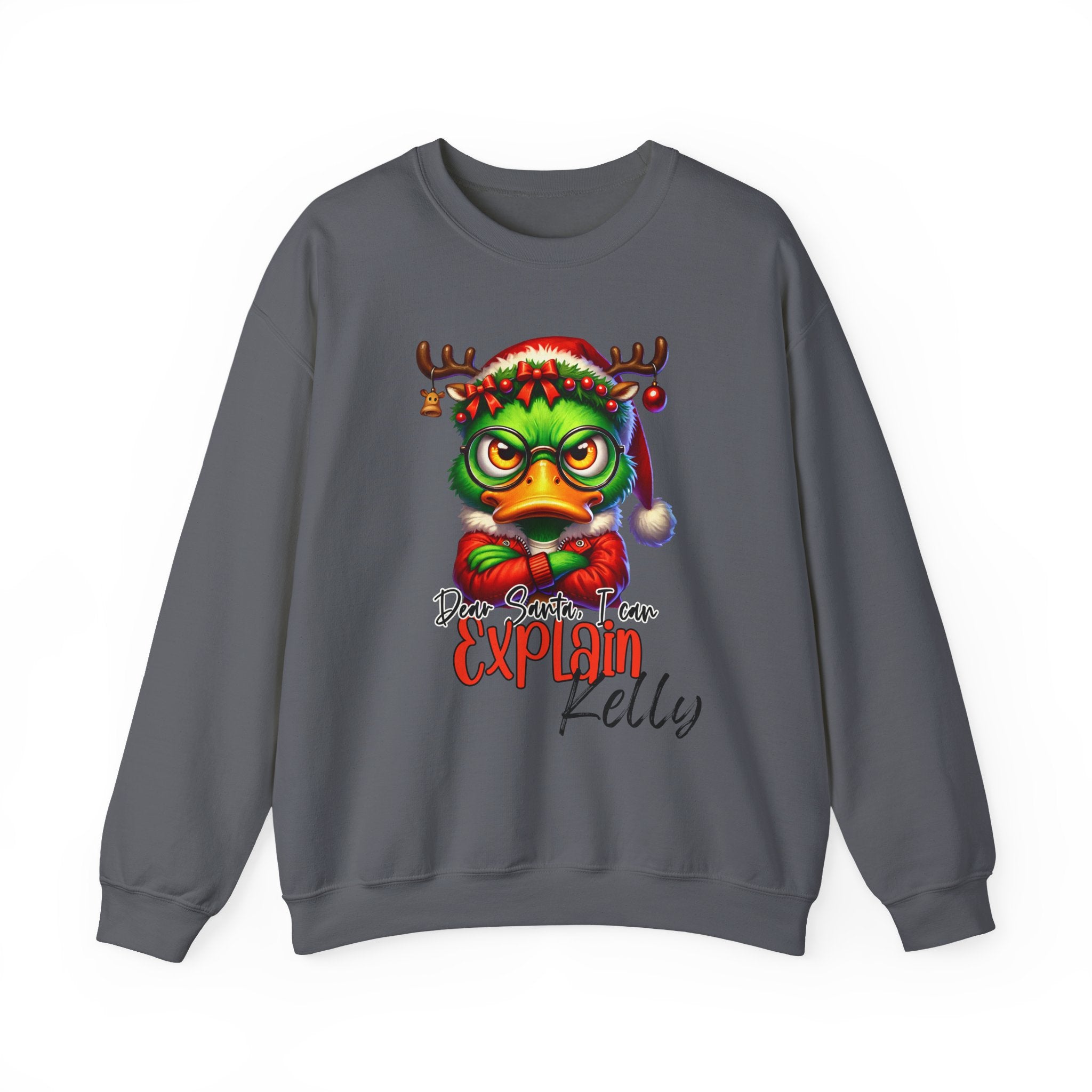 Custom Name Grouchy Duck Christmas Sweatshirt Dear Santa I Can Explain and Signature Funny Holiday Gift Naughty Kid Gift