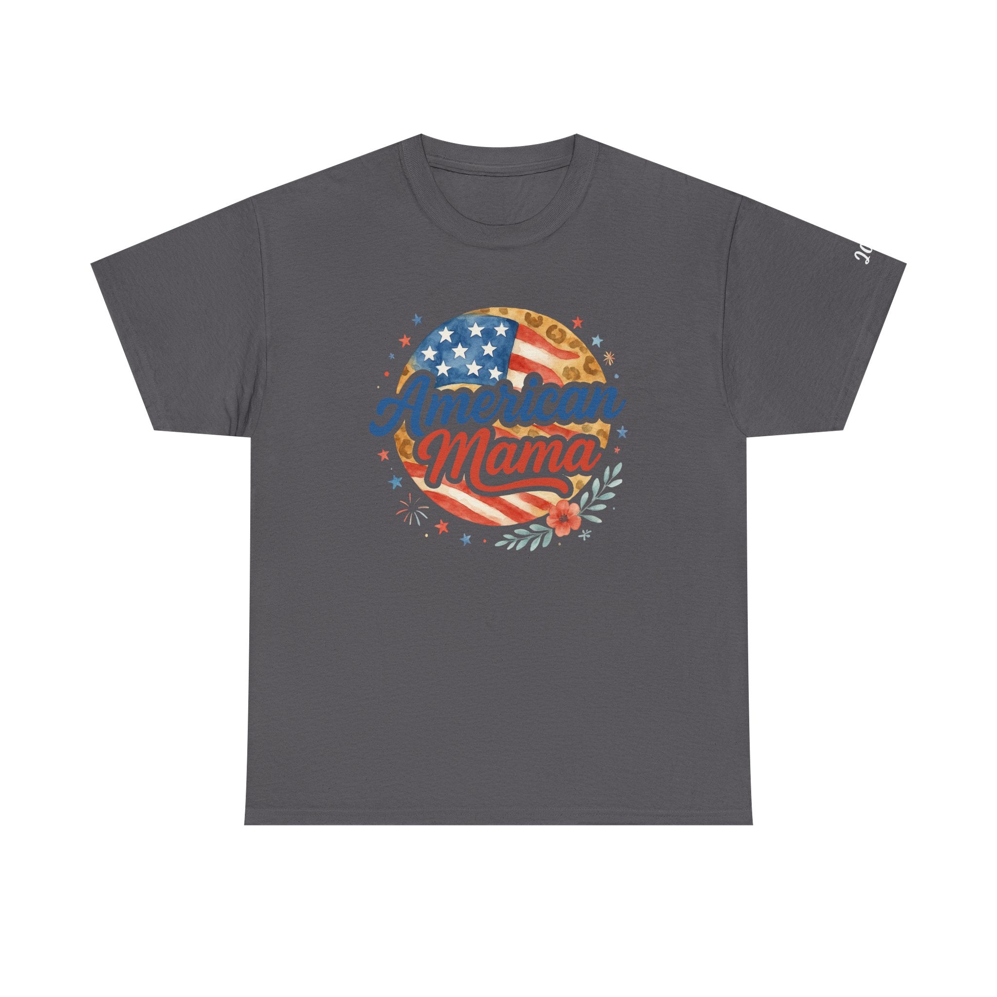 American Mama Leopard Flag Watercolor Patriotic 4th July Graphic Tee