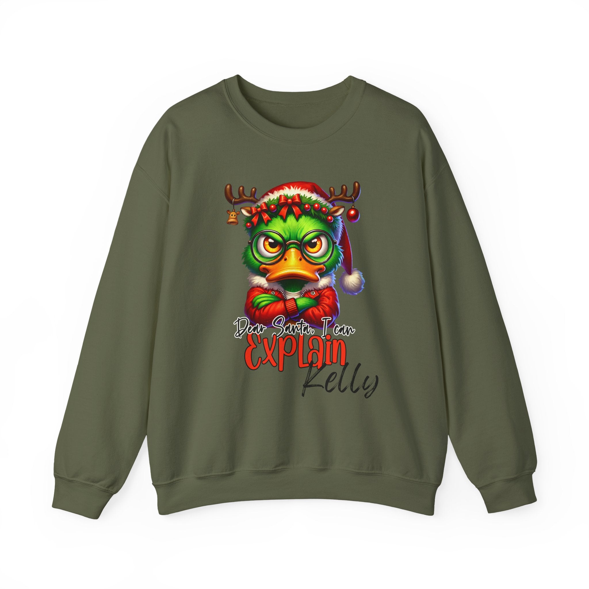 Custom Name Grouchy Duck Christmas Sweatshirt Dear Santa I Can Explain and Signature Funny Holiday Gift Naughty Kid Gift