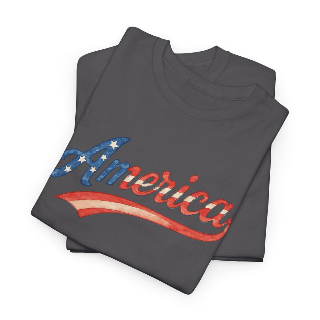 America Script Retro Patriotic Red White Blue USA Graphic Tee Family 4th or Independence Day
