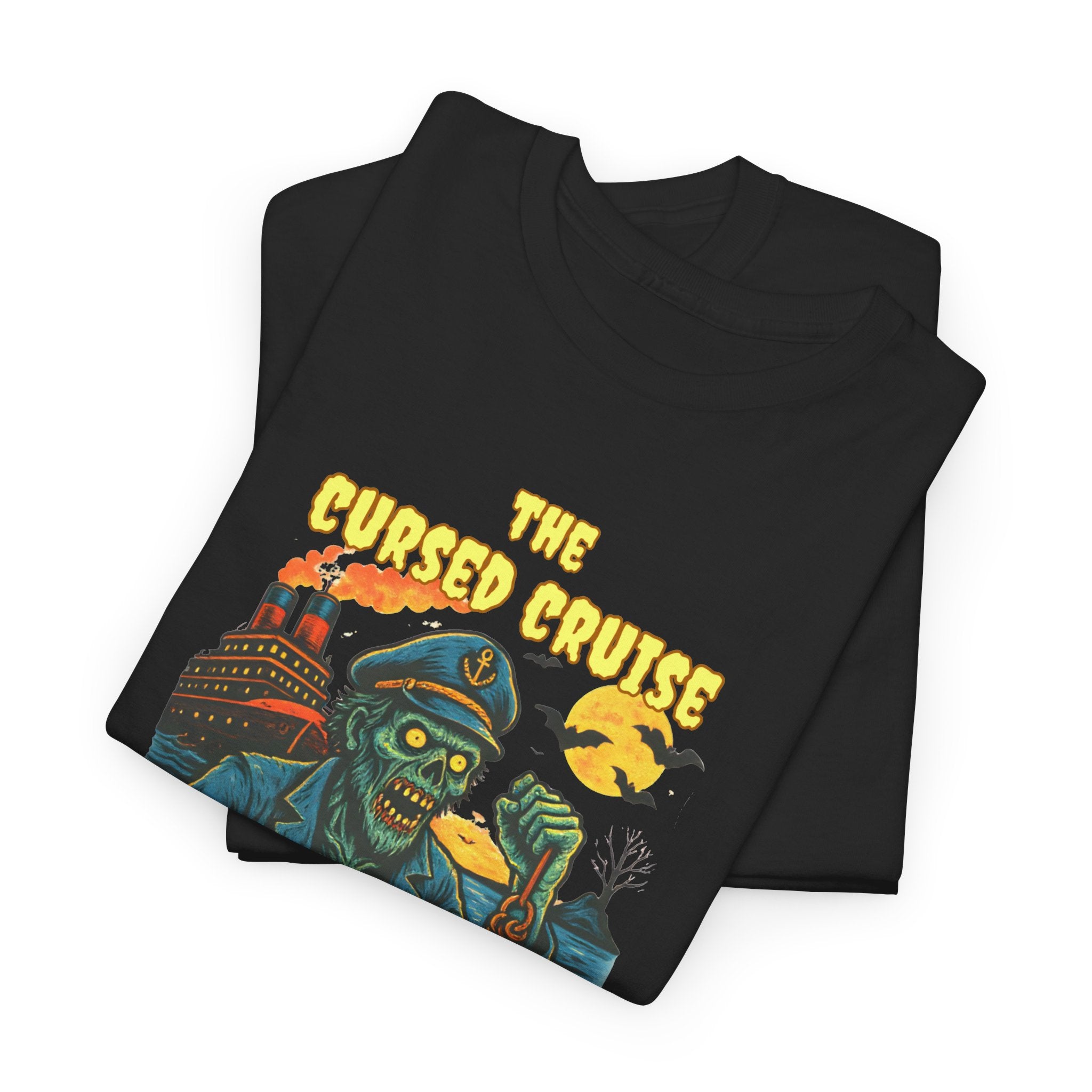 Cursed Cruise Graphic T-Shirt – Funny Horror Cruise Shirt with Custom Name & Year Halloween Tee, Unisex Horror Apparel, Spooky Gift, Horror Movie Shirt