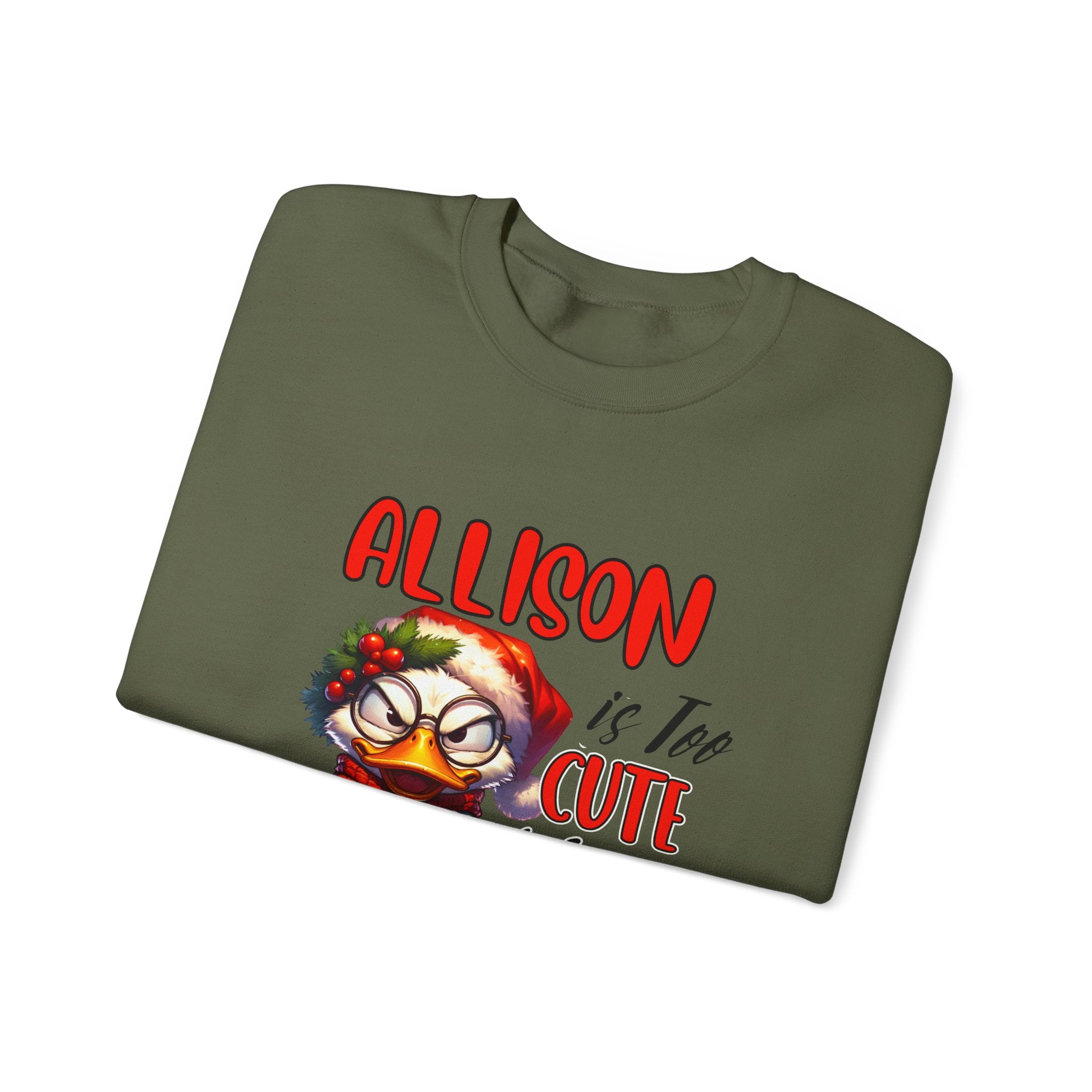 Custom Name Grouchy Duck Christmas Sweatshirt name is Too Cute for an Ugly Sweater Funny Holiday Gift Cute Duck Xmas Gift