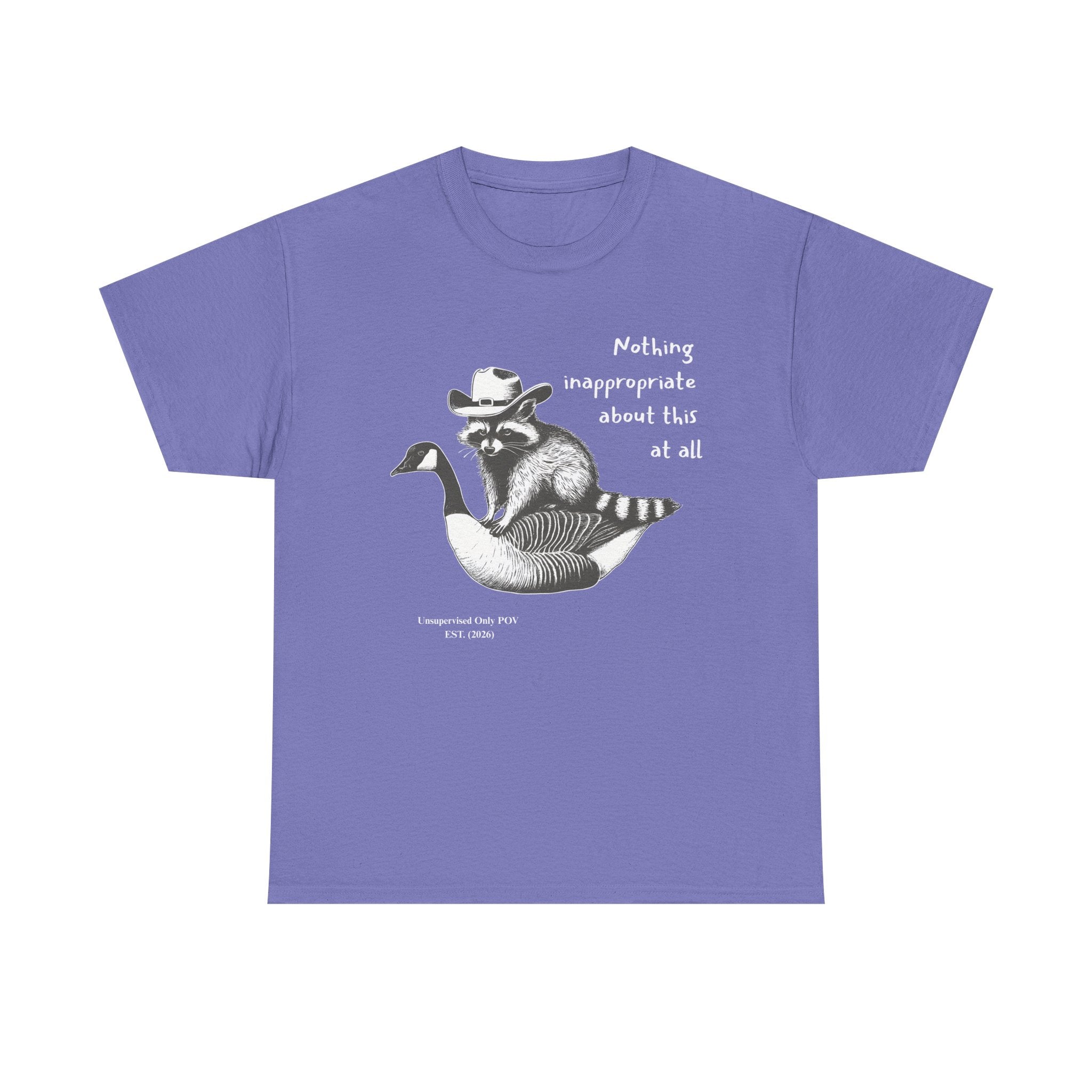 Cowboy Raccoon Goose Ride Tee | Funny Unsupervised POV Graphic Shirt