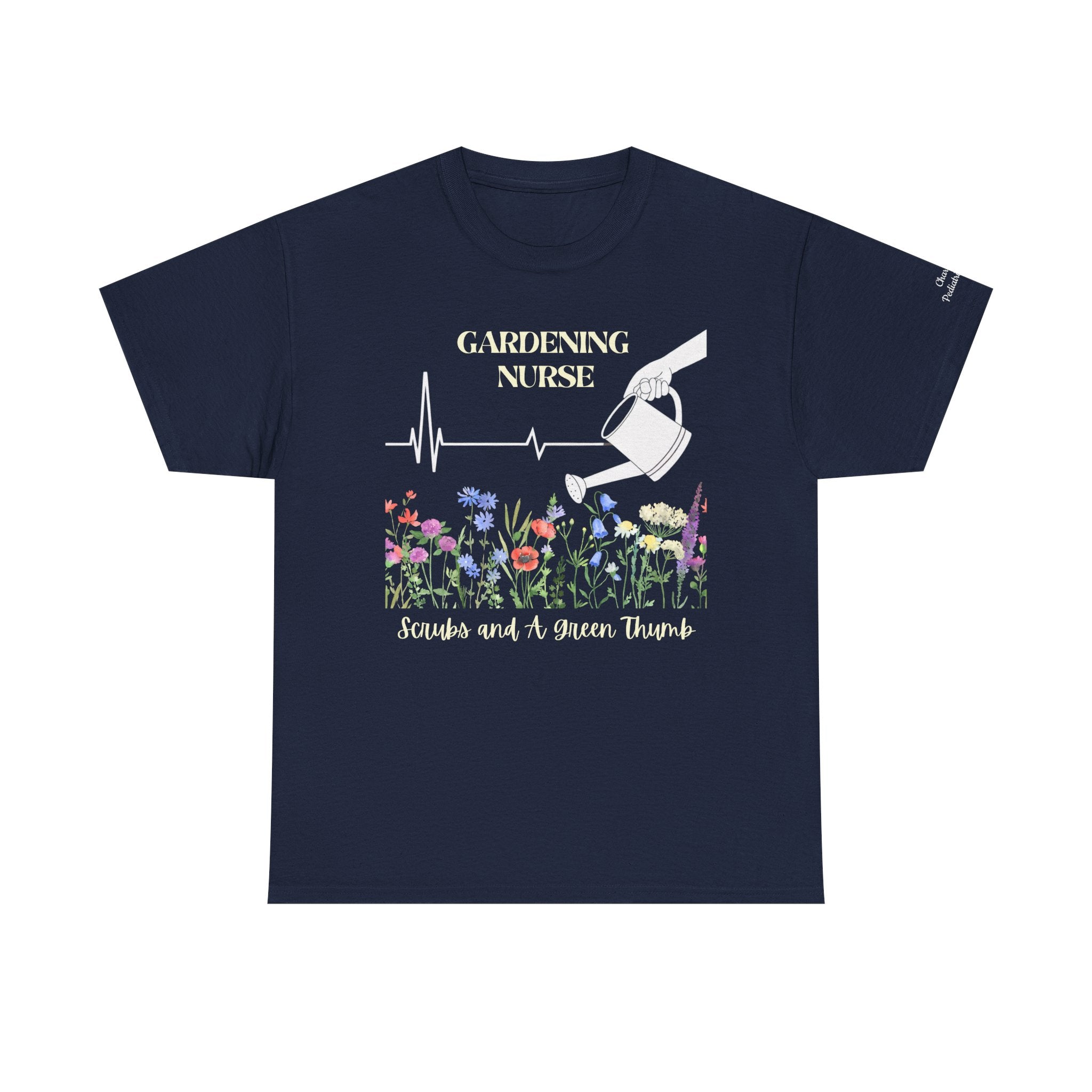 Gardening Nurse T-Shirt – Scrubs & Green Thumb Shirt with Custom Name & Nurse Title on Sleeve