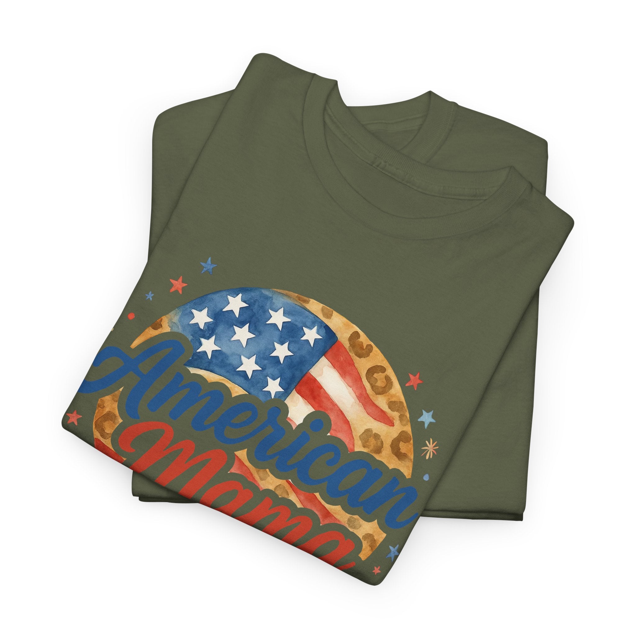 American Mama Leopard Flag Watercolor Patriotic 4th July Graphic Tee