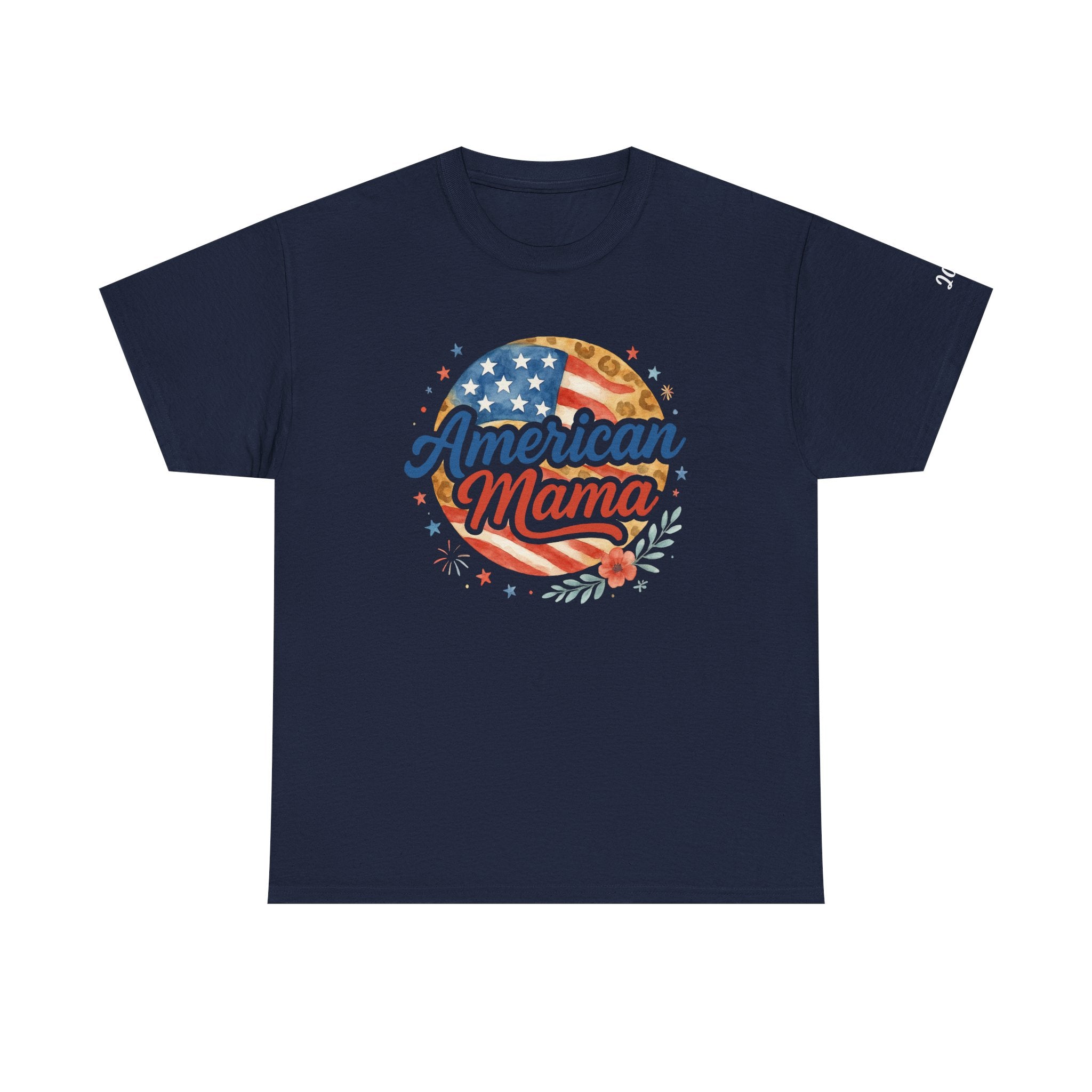 American Mama Leopard Flag Watercolor Patriotic 4th July Graphic Tee