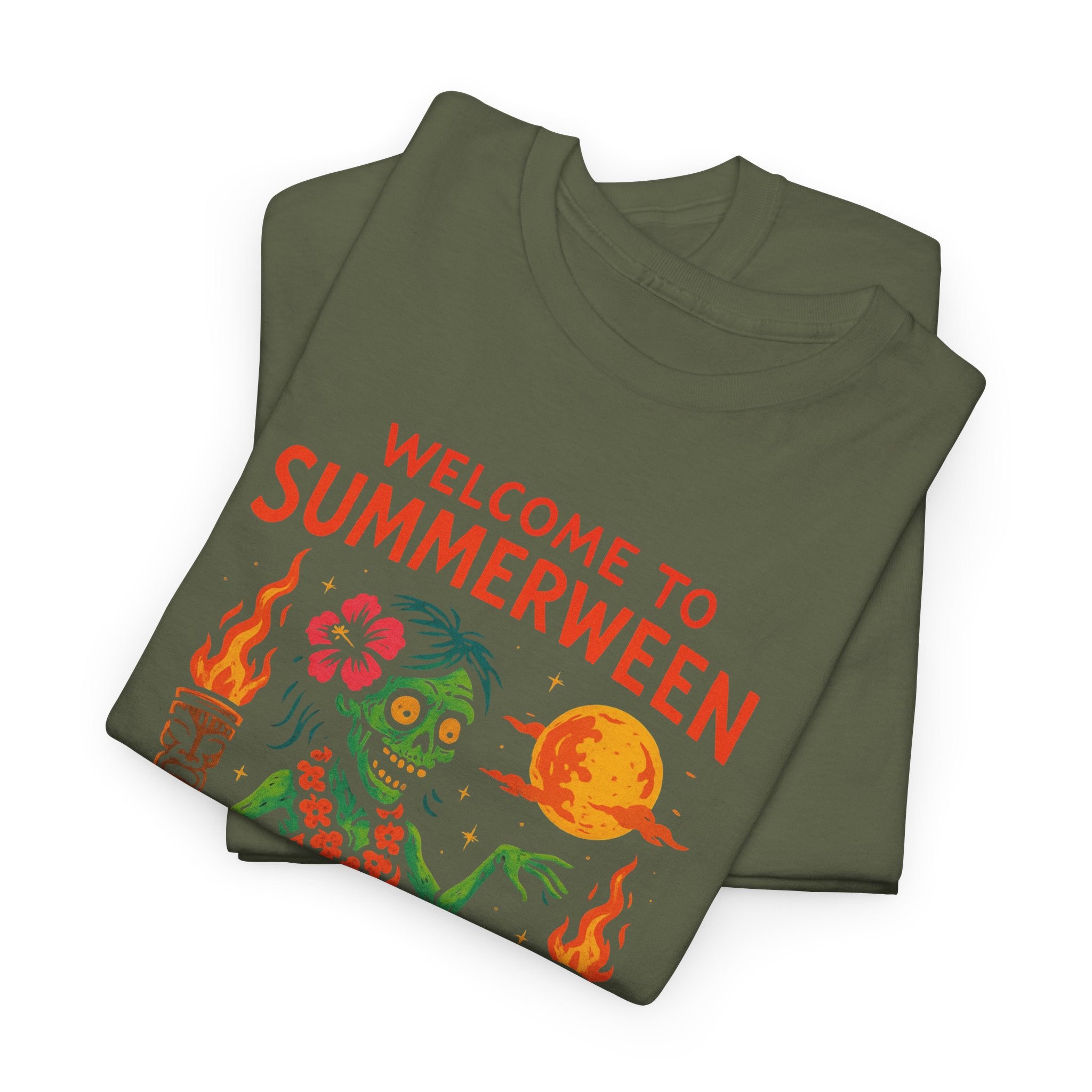 Summerween Chillin’ and Thrillin’ T-Shirt – Funny Zombie Luau Shirt with Custom Option | Fun Halloween Shirt, Party Apparel, Summer Vibes, Unique Gift