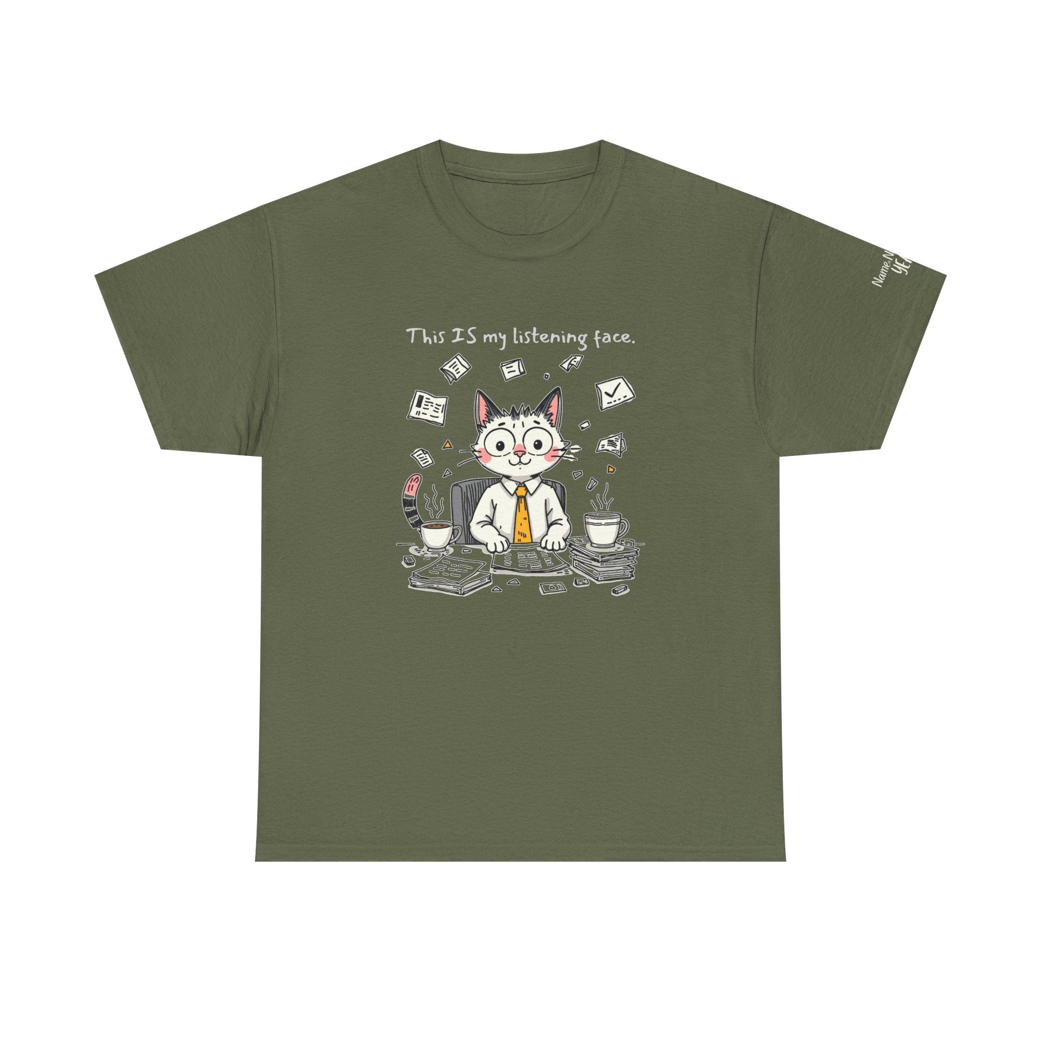Listening Face Funny Graphic T-Shirt for Students, Gifts for Cat Lovers, Casual Wear, Work from Home Outfit