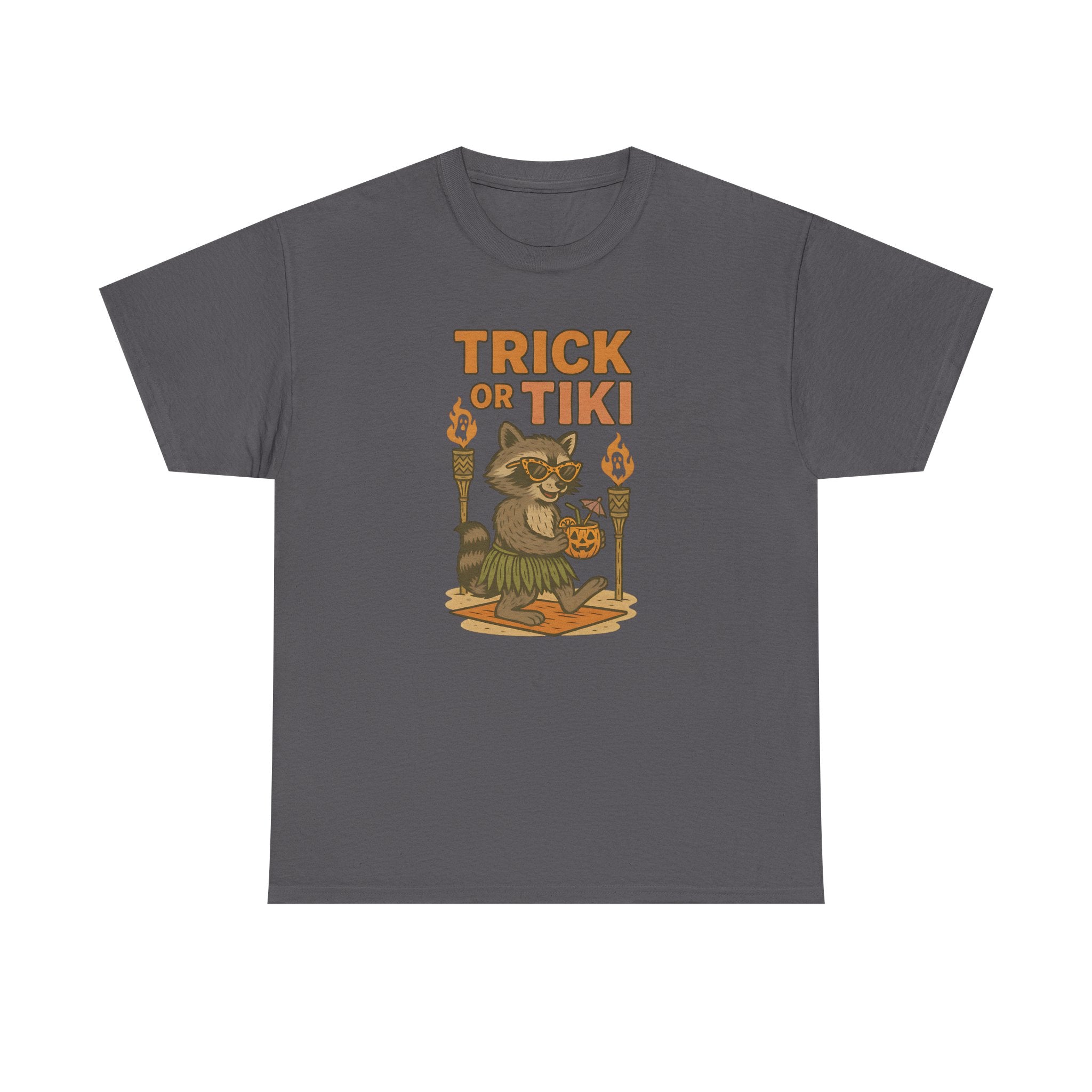 Funny Halloween Tiki Shirt – “Trick or Tiki” Raccoon Costume Tee for Spooky Luau Lovers