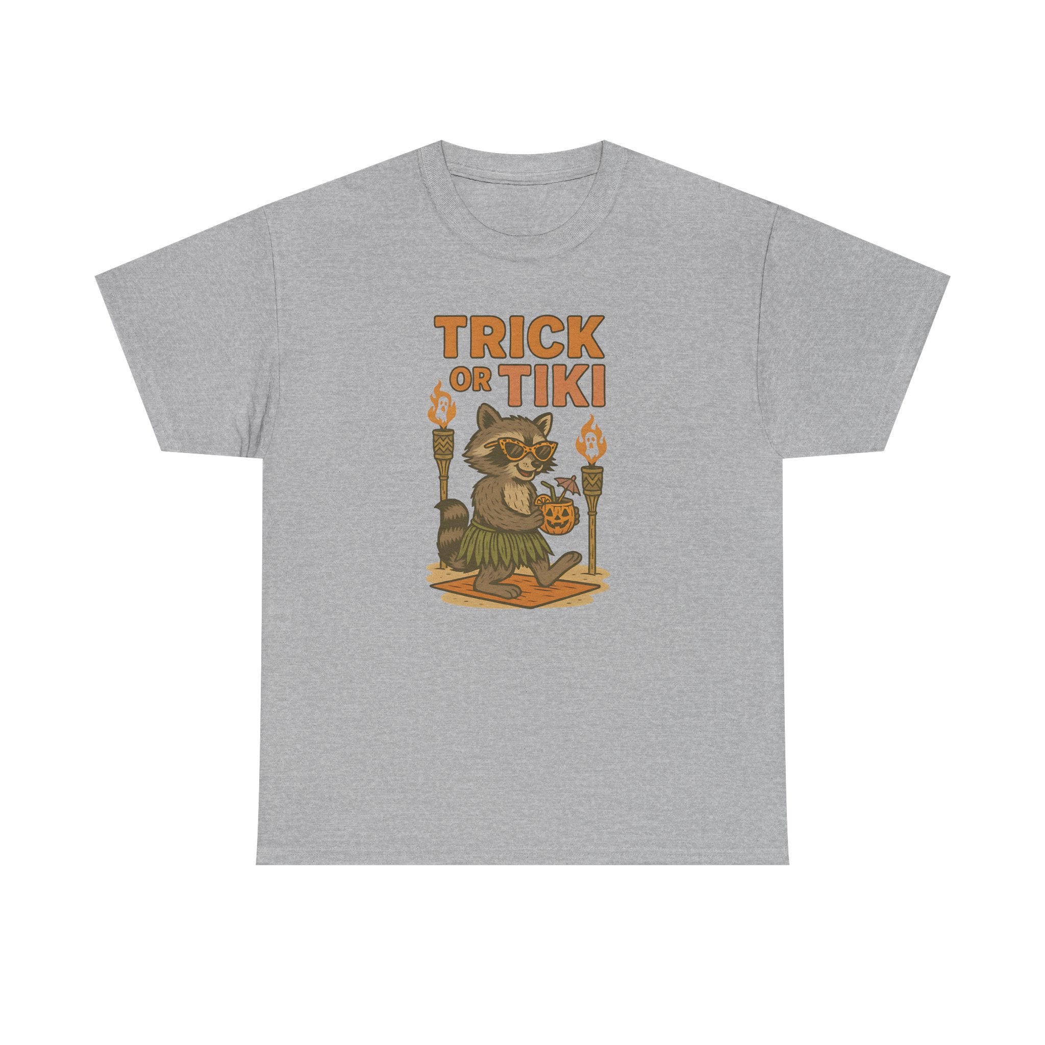 Funny Halloween Tiki Shirt – “Trick or Tiki” Raccoon Costume Tee for Spooky Luau Lovers