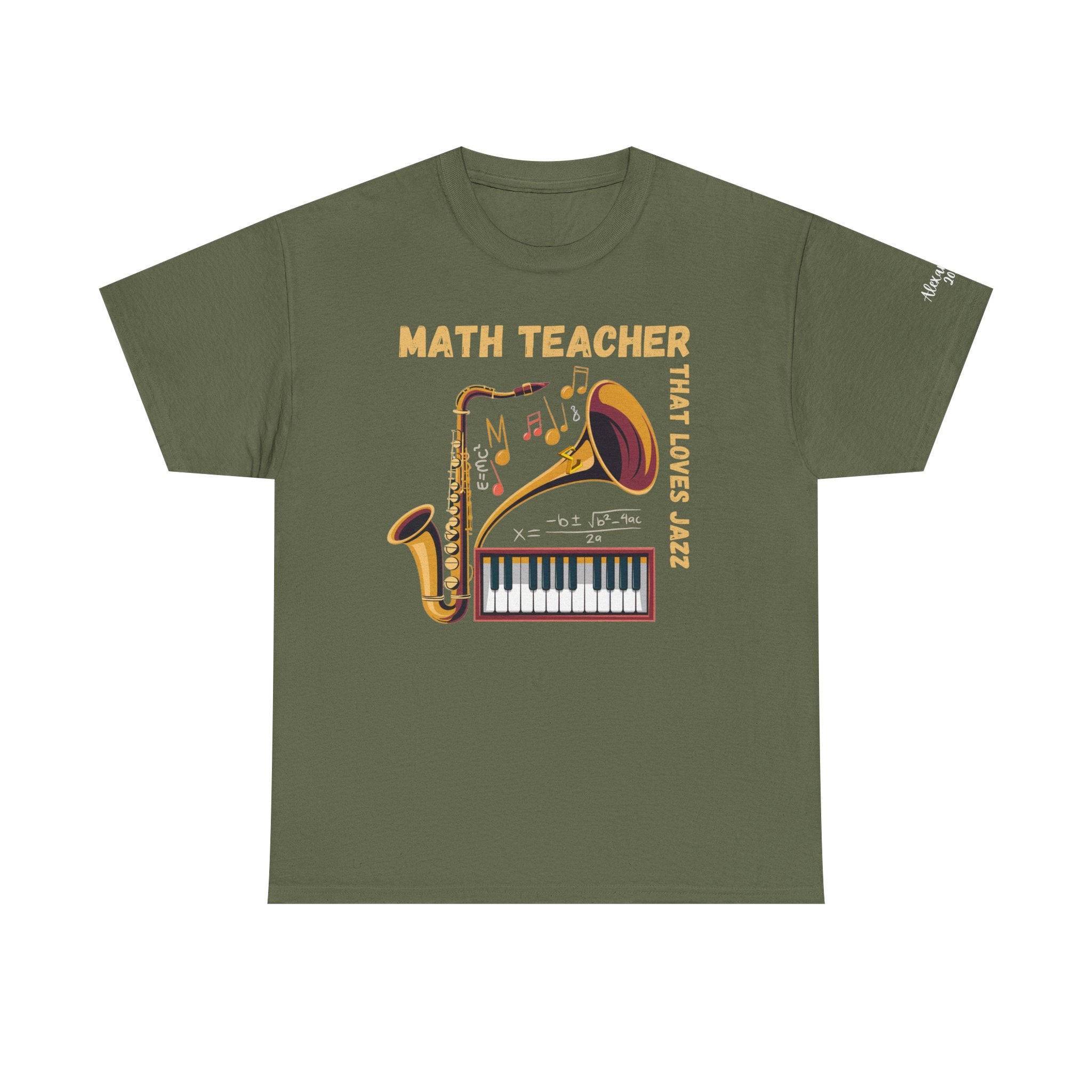 Math Teacher That Loves Jazz Unisex Tee, Personalized Sleeve, Customizable Shirt, Teacher Gift, Music Lover