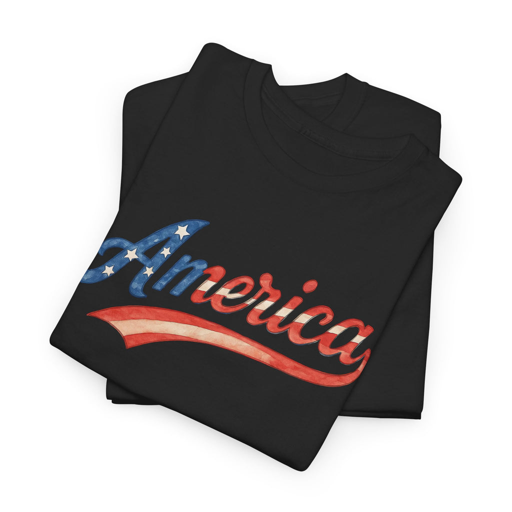 America Script Retro Patriotic Red White Blue USA Graphic Tee Family 4th or Independence Day