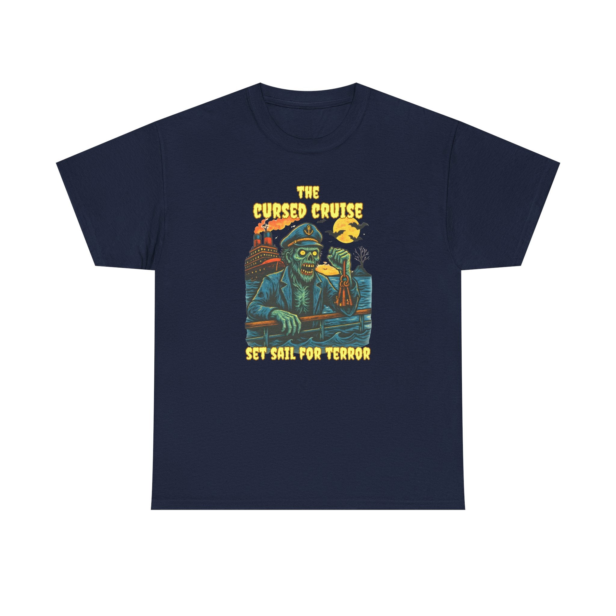 Cursed Cruise Graphic T-Shirt – Funny Horror Cruise Shirt with Custom Name & Year Halloween Tee, Unisex Horror Apparel, Spooky Gift, Horror Movie Shirt