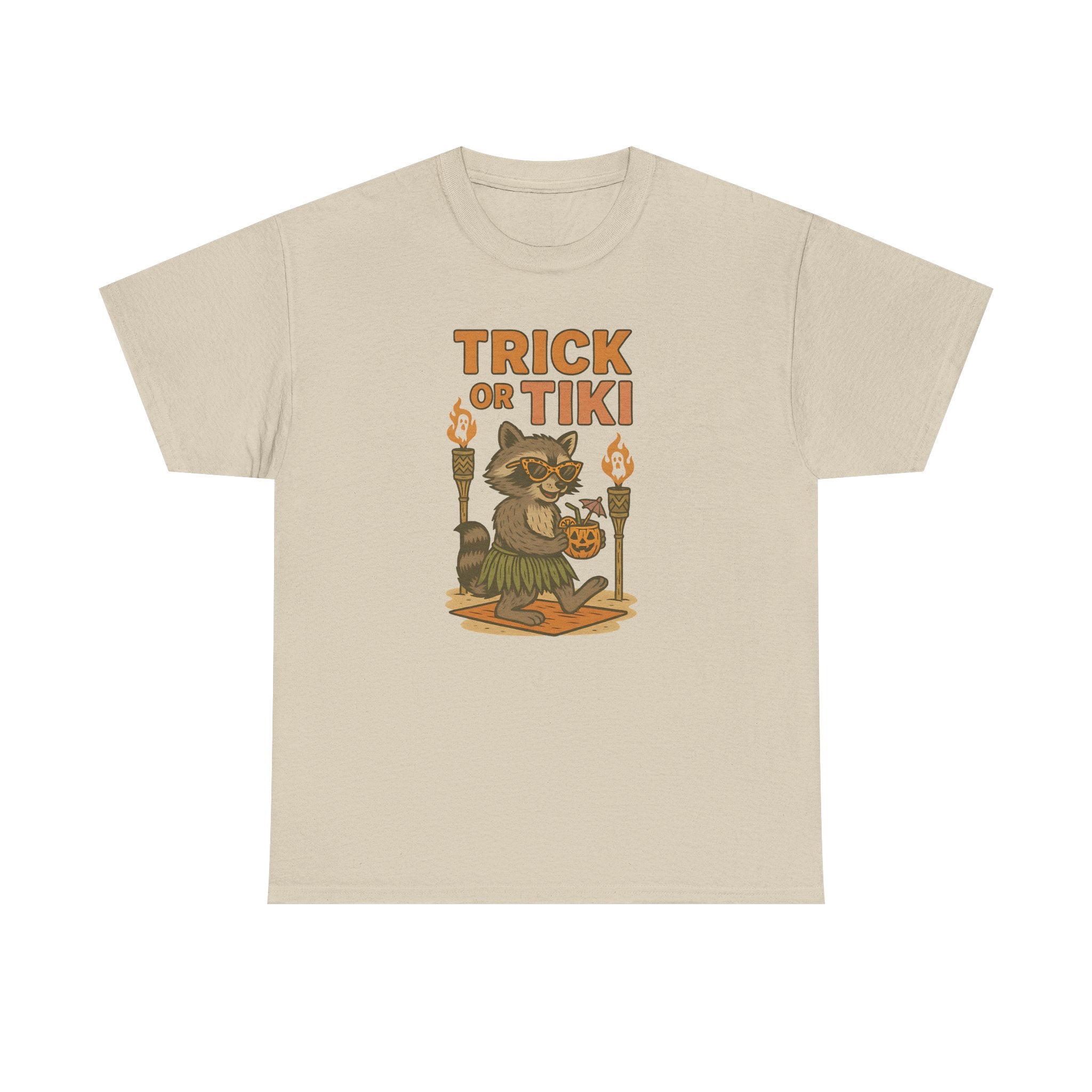 Funny Halloween Tiki Shirt – “Trick or Tiki” Raccoon Costume Tee for Spooky Luau Lovers
