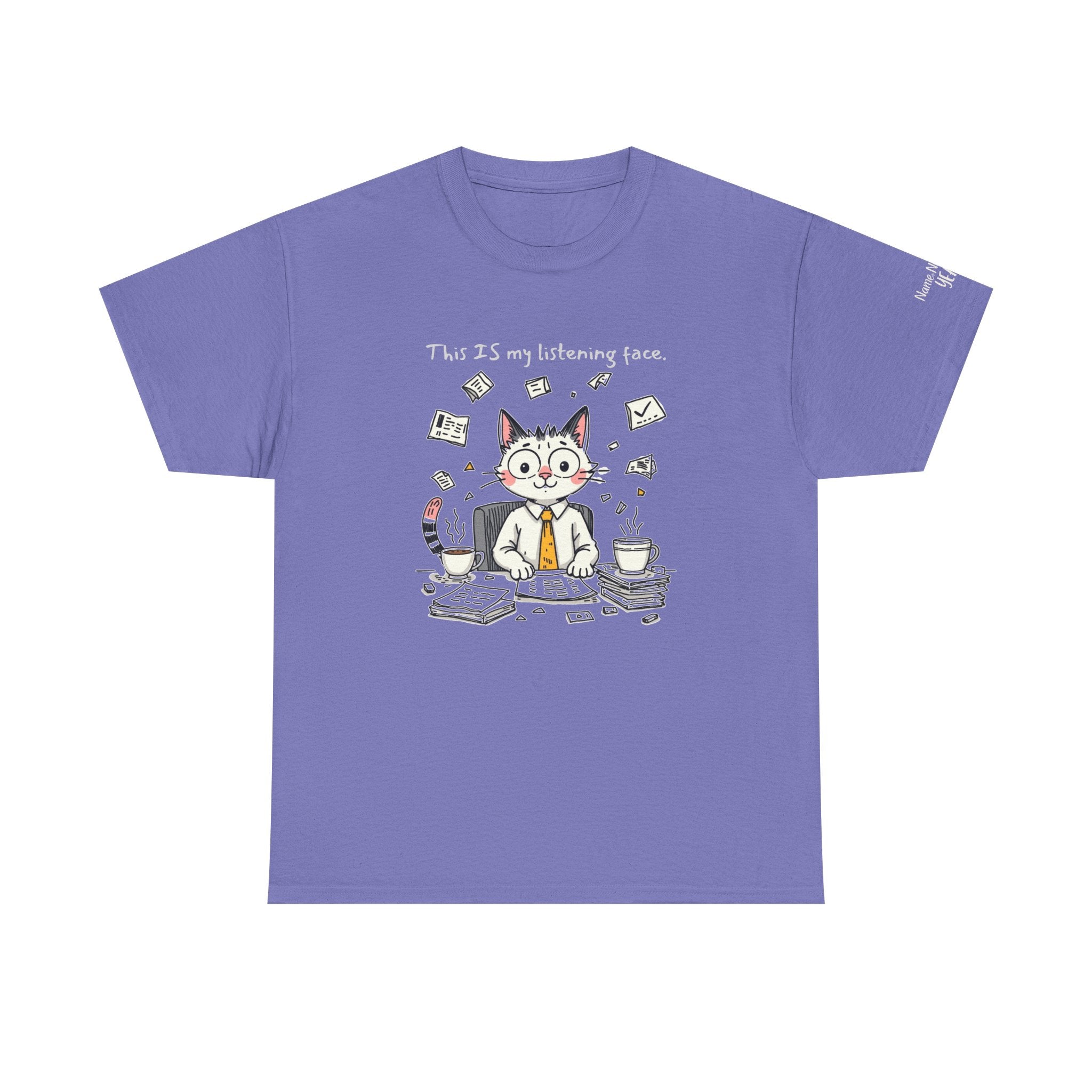 Listening Face Funny Graphic T-Shirt for Students, Gifts for Cat Lovers, Casual Wear, Work from Home Outfit