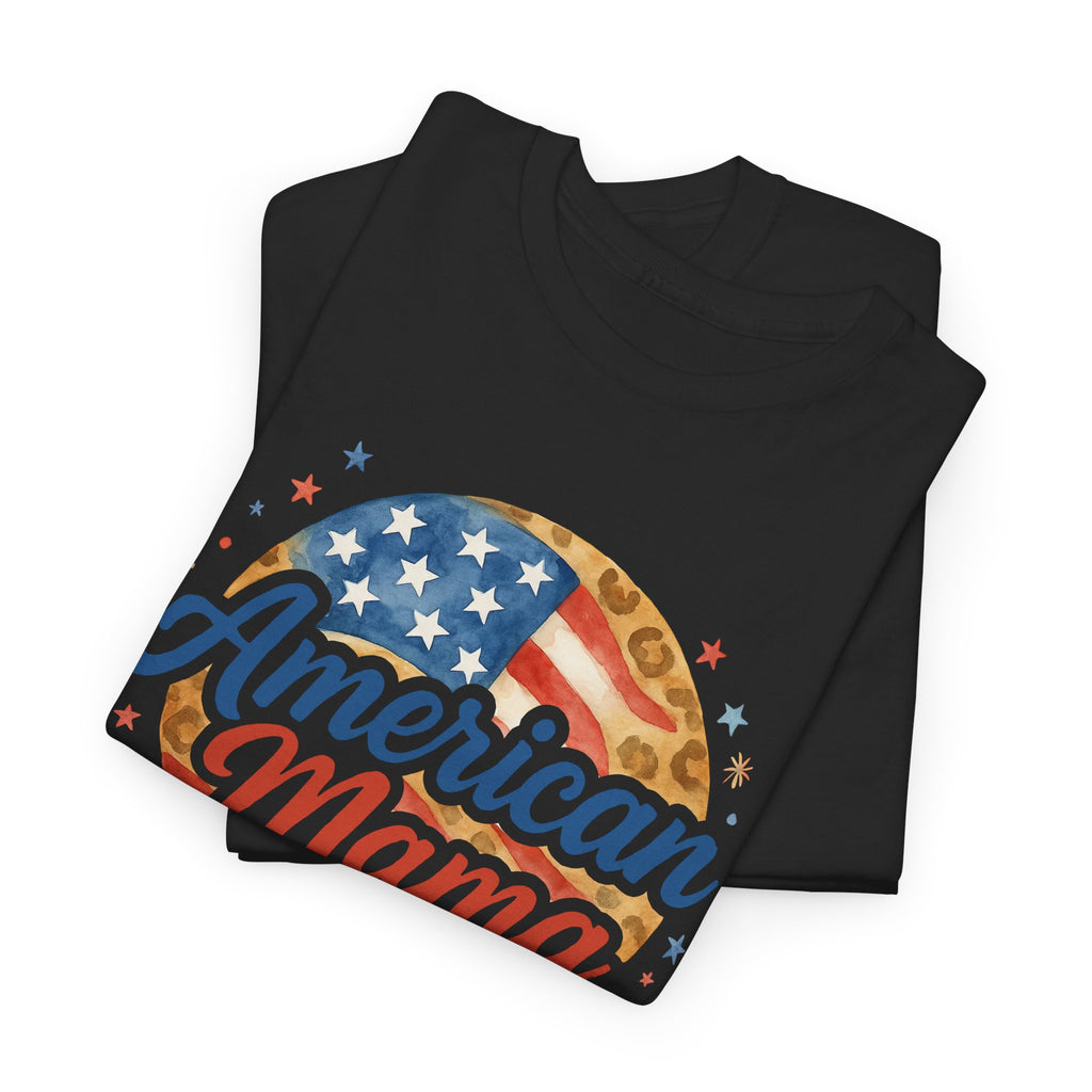 American Mama Leopard Flag Watercolor Patriotic 4th July Graphic Tee