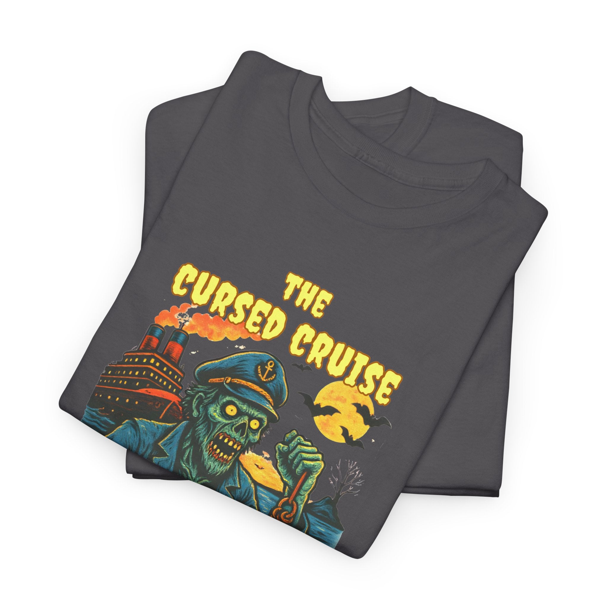 Cursed Cruise Graphic T-Shirt – Funny Horror Cruise Shirt with Custom Name & Year Halloween Tee, Unisex Horror Apparel, Spooky Gift, Horror Movie Shirt