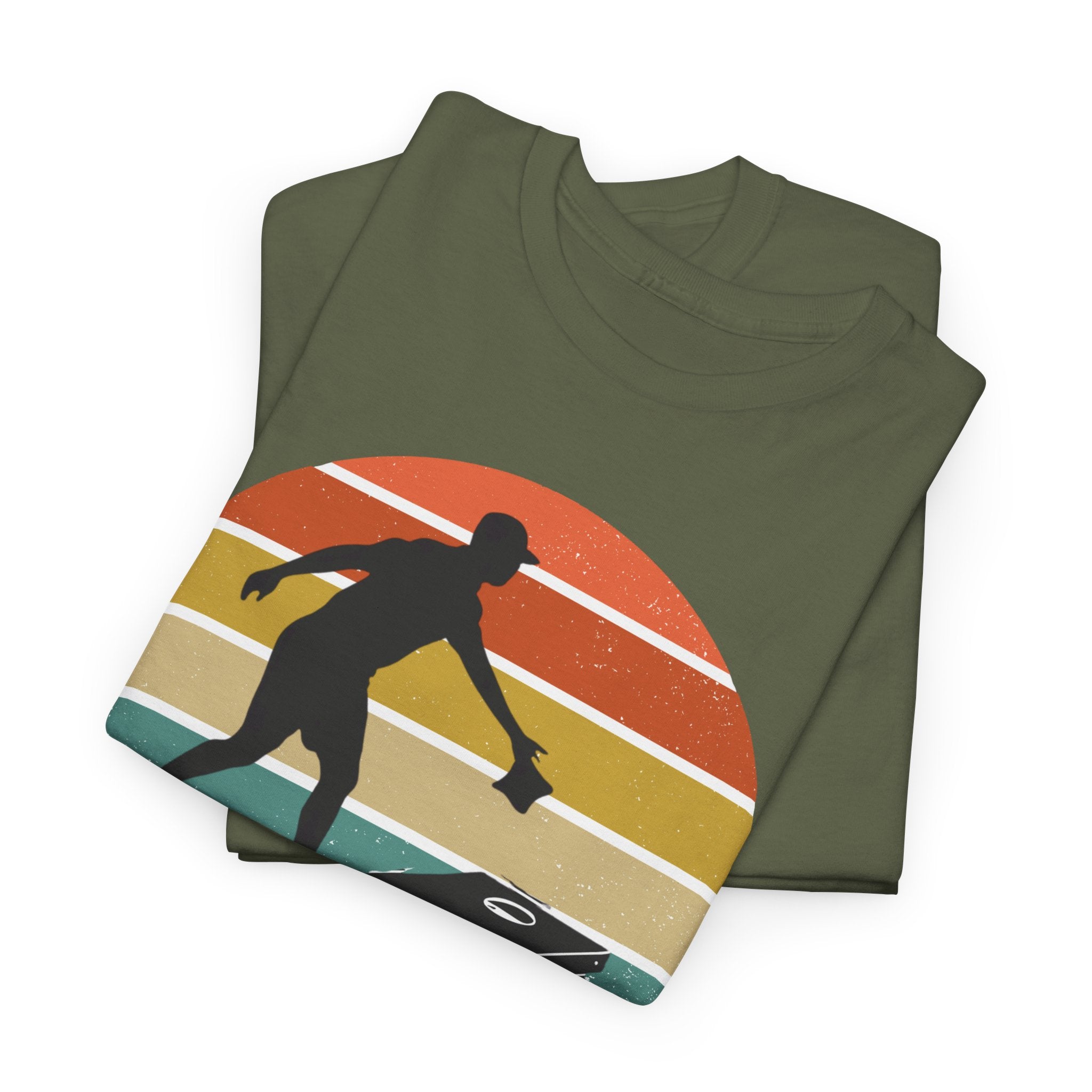 Personalized CornHole Tee Retro Sunset Design Add Custom Name Outdoor Lover Gift Get Together Shirt