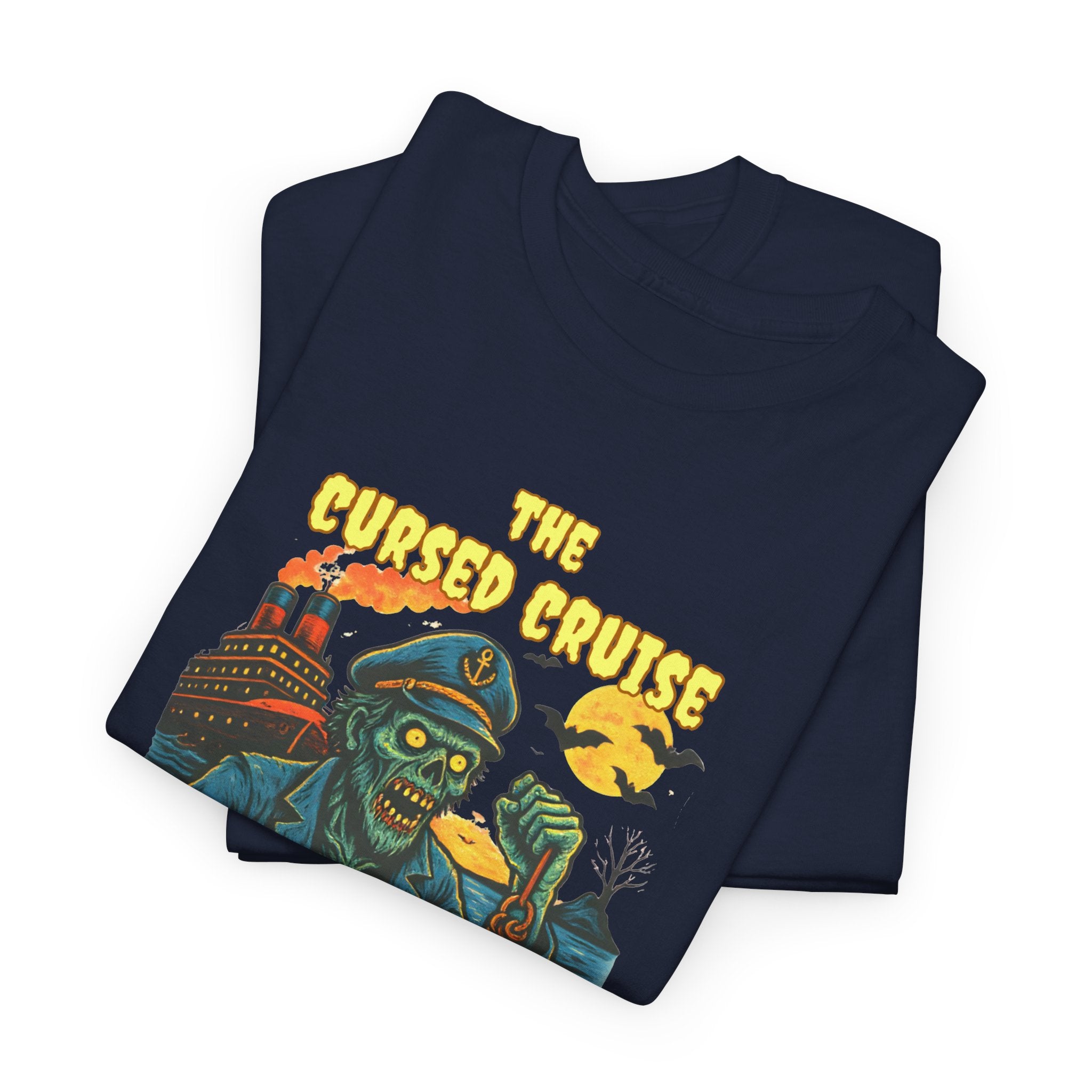Cursed Cruise Graphic T-Shirt – Funny Horror Cruise Shirt with Custom Name & Year Halloween Tee, Unisex Horror Apparel, Spooky Gift, Horror Movie Shirt