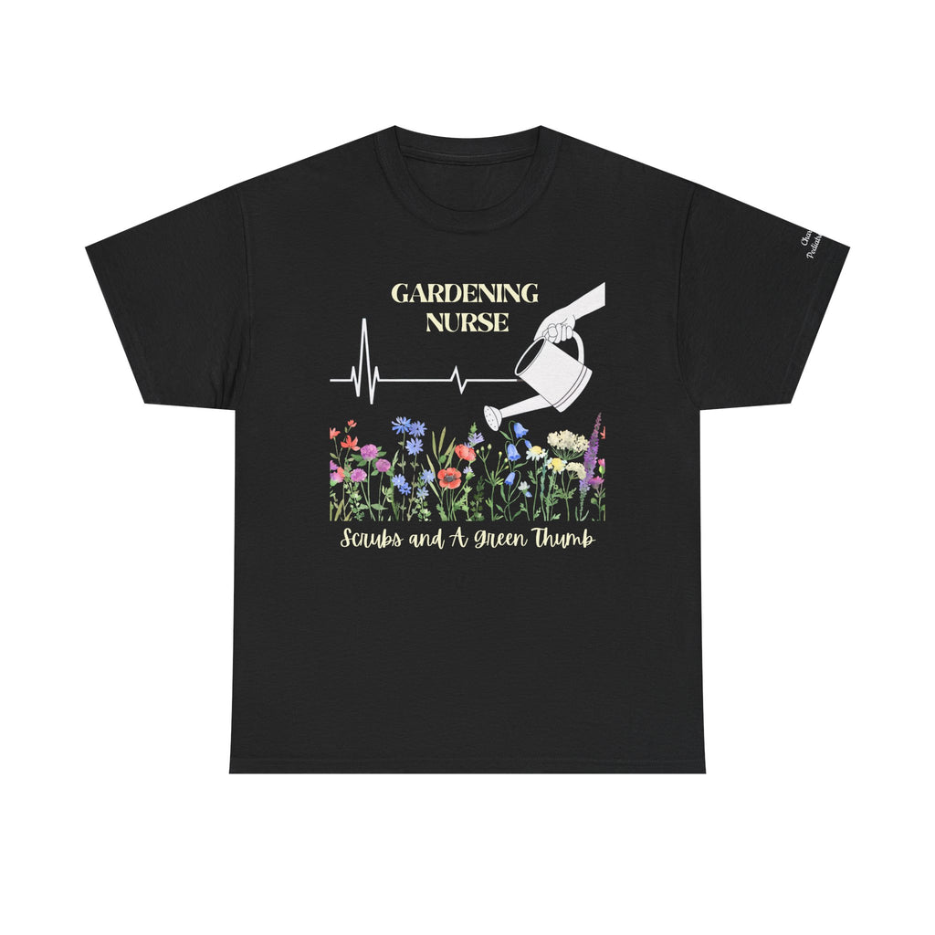 Gardening Nurse T-Shirt – Scrubs & Green Thumb Shirt with Custom Name & Nurse Title on Sleeve