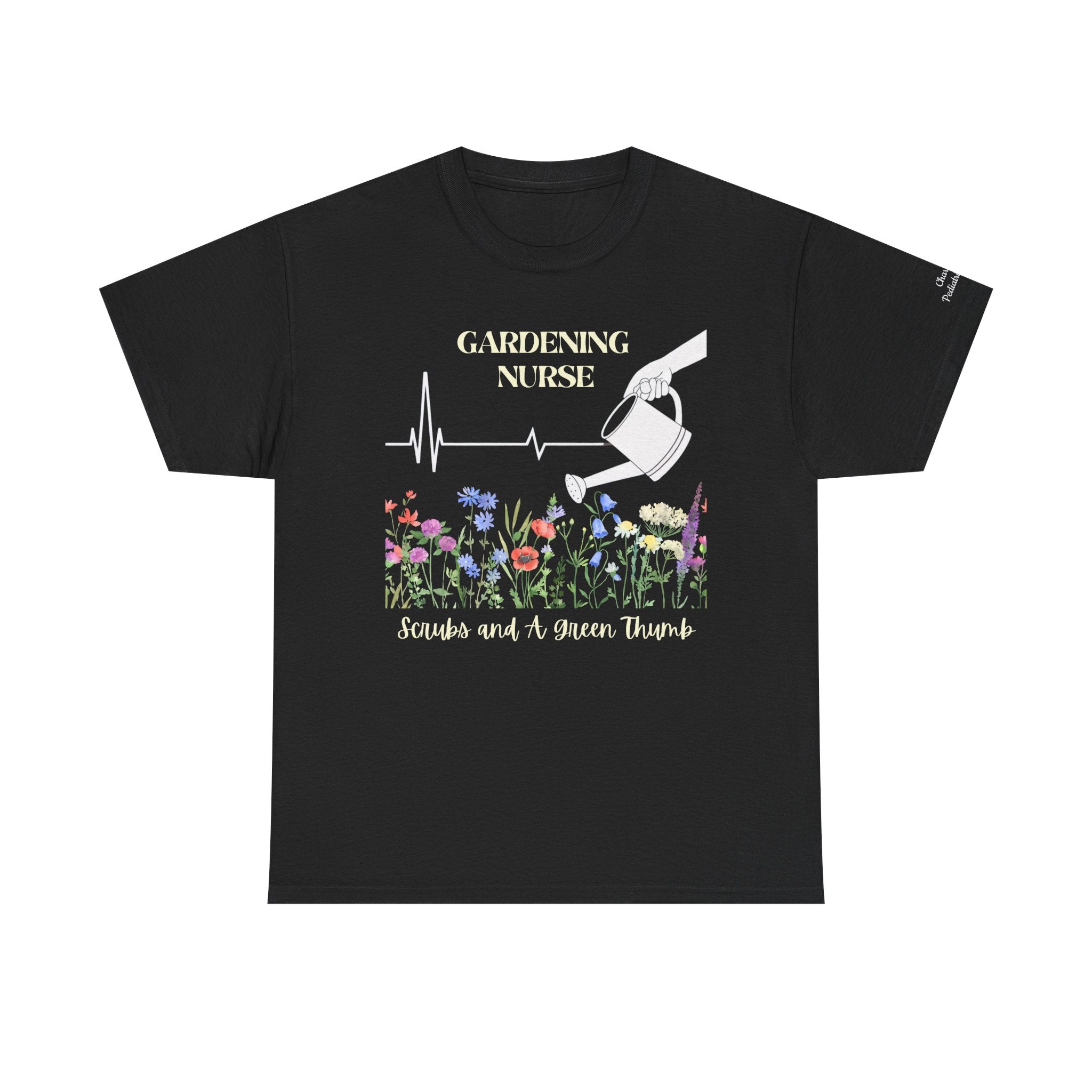 Gardening Nurse T-Shirt – Scrubs & Green Thumb Shirt with Custom Name & Nurse Title on Sleeve