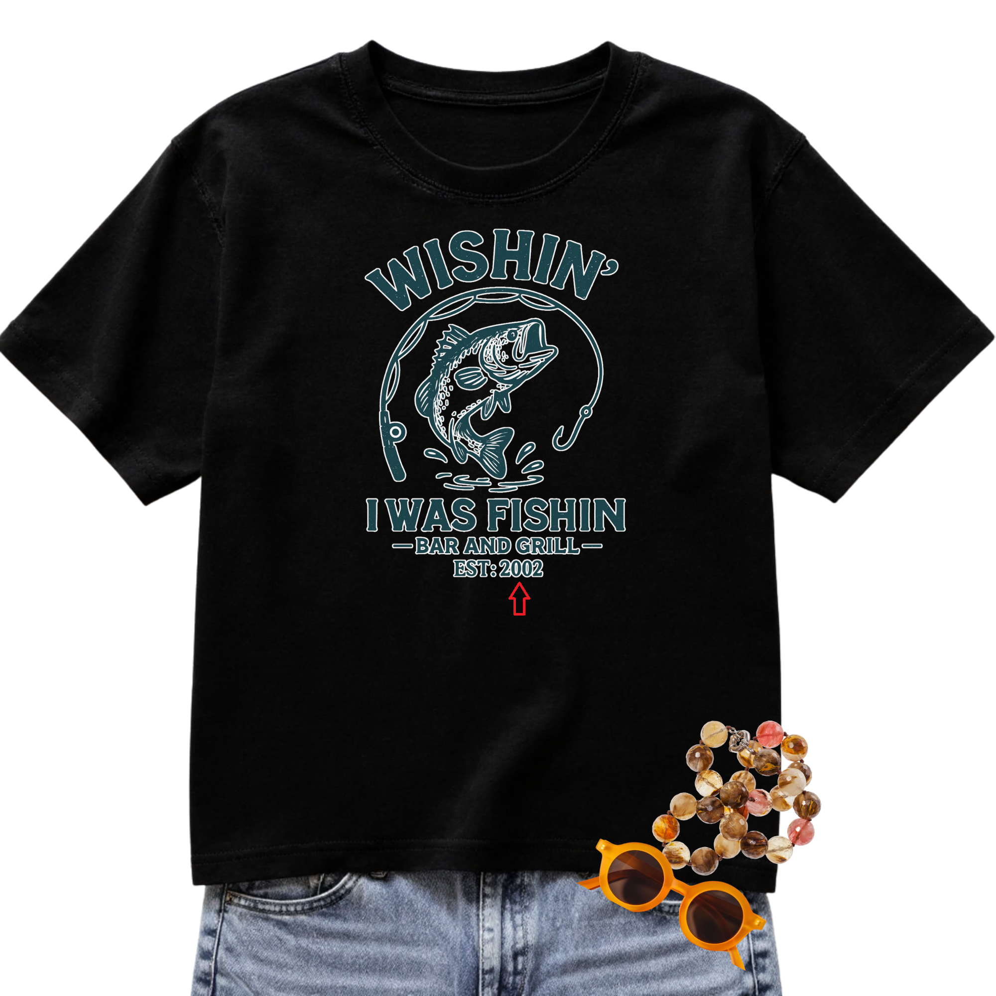 Wishin’ I Was Fishin’ Bar & Grill Tee – Funny Fishing Shirt – Custom “Est. YEAR” Gift