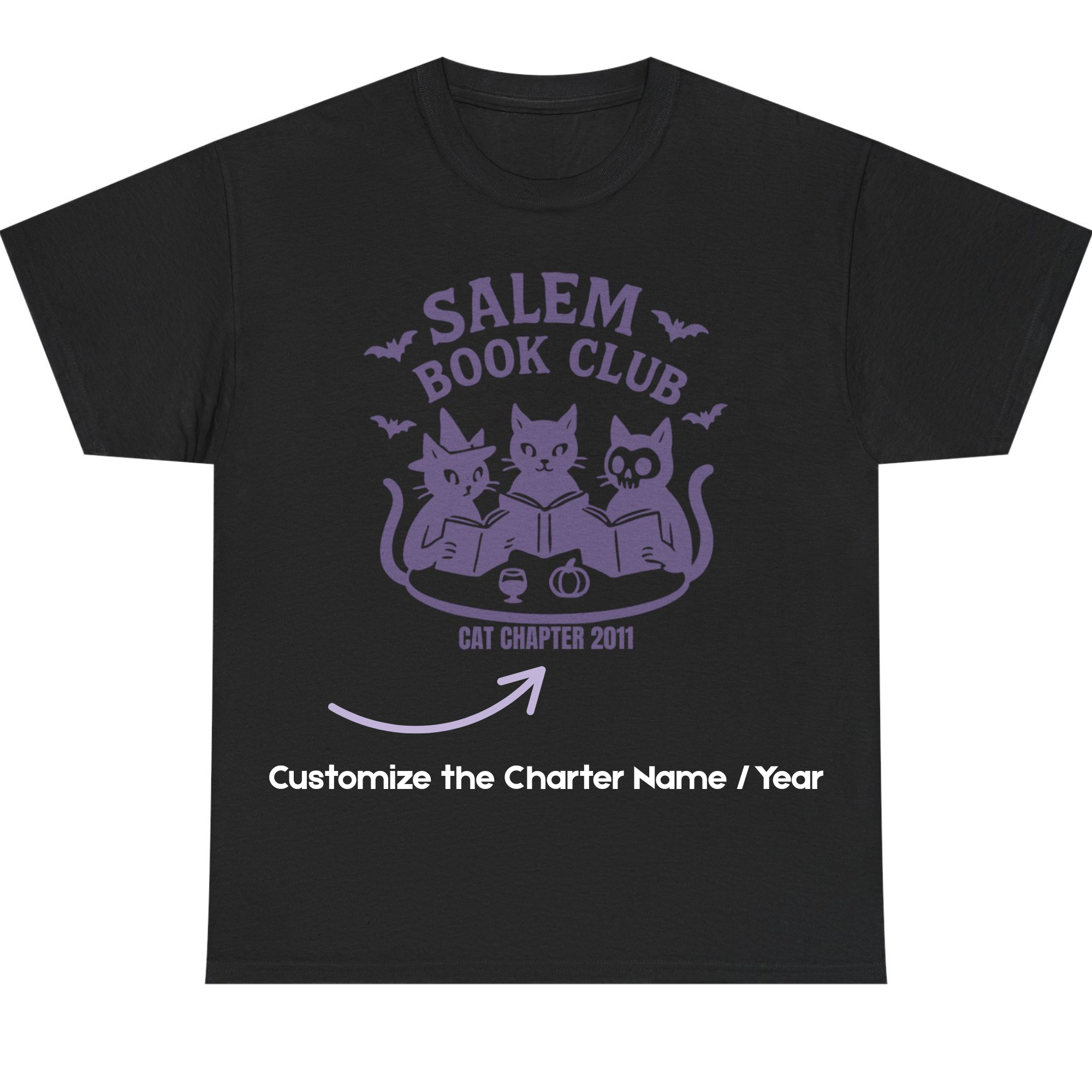 Graphic Cat Tee - Salem Book Club - Custom Name and Est Year - Gift for Bookworm