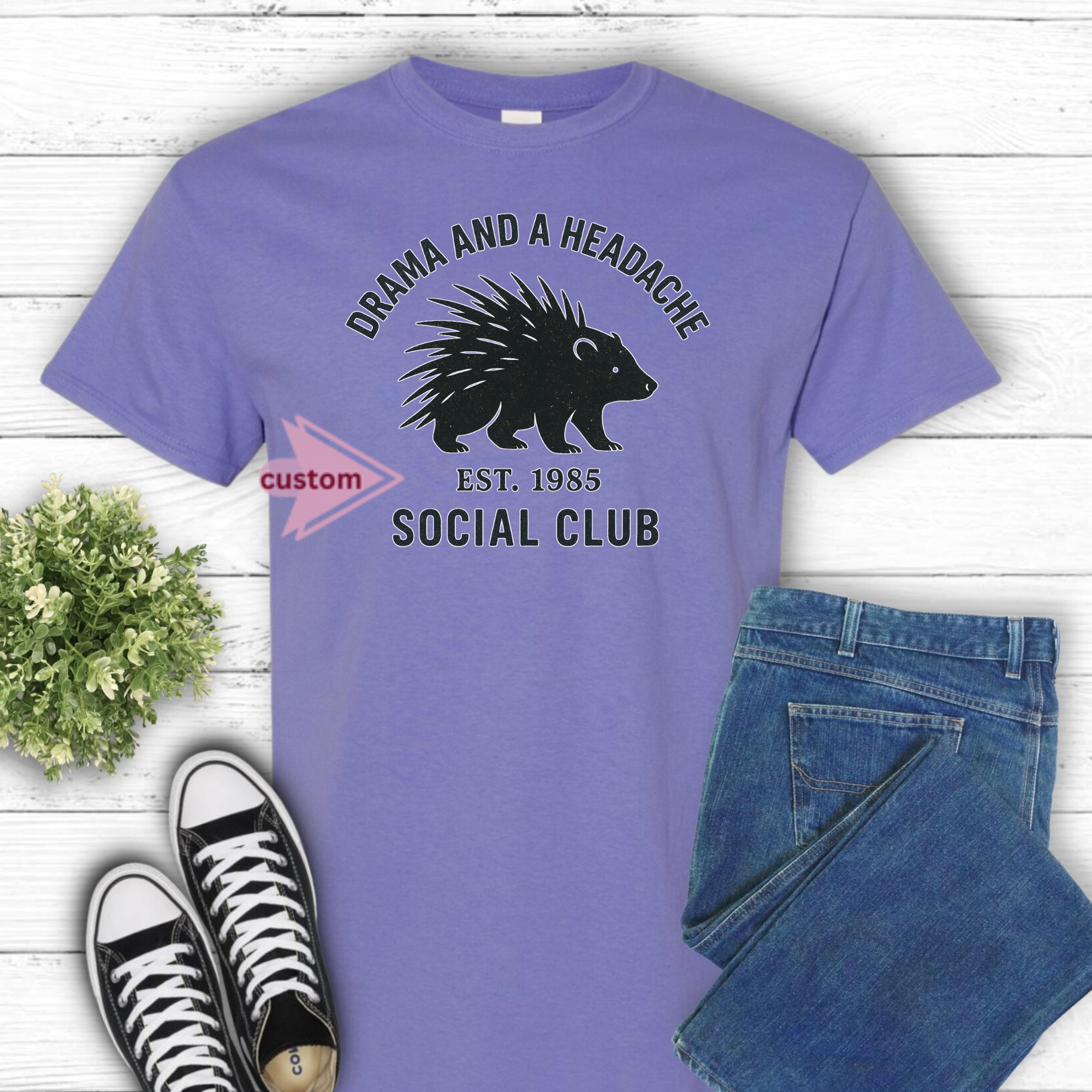 Drama and a Headache Social Club Shirt – Porcupine Graphic, Optional Custom Year