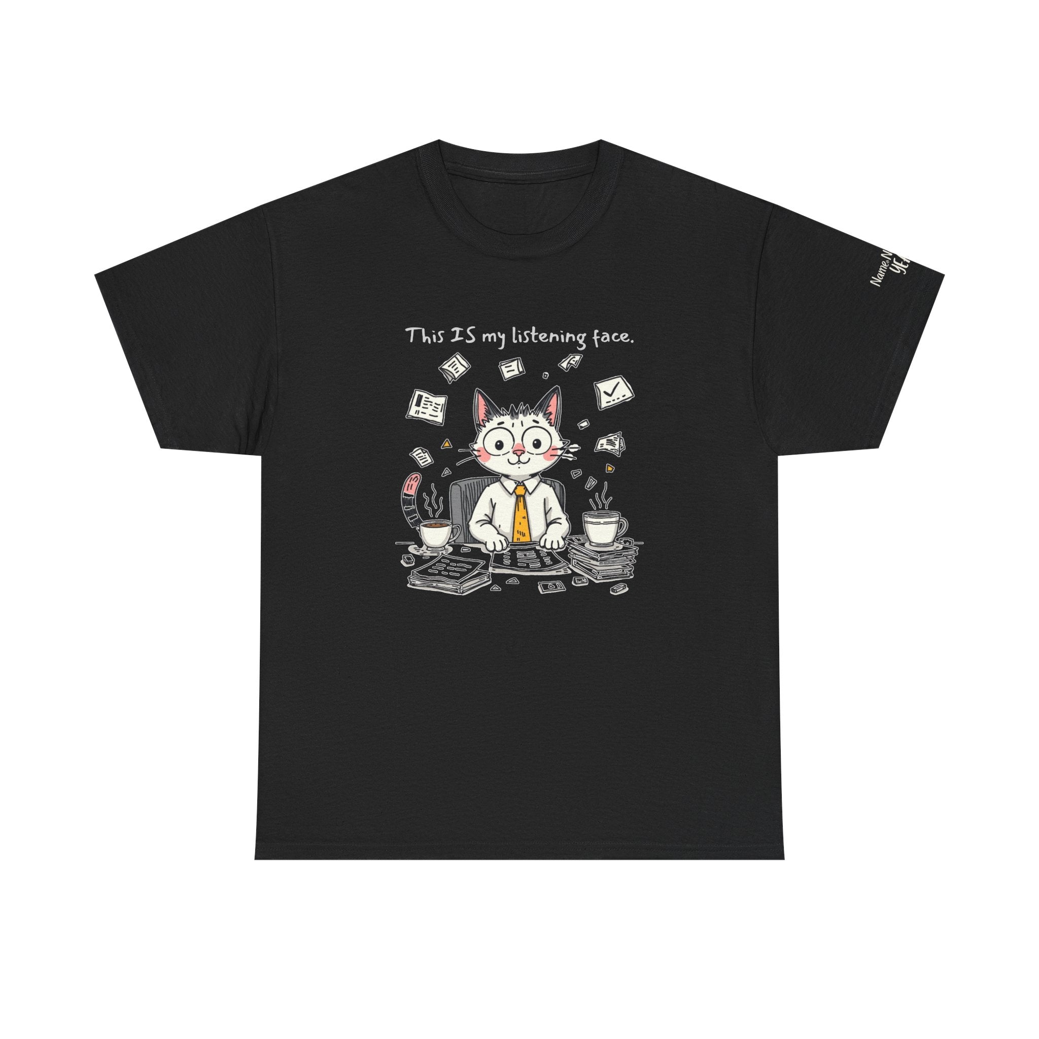 Listening Face Funny Graphic T-Shirt for Students, Gifts for Cat Lovers, Casual Wear, Work from Home Outfit