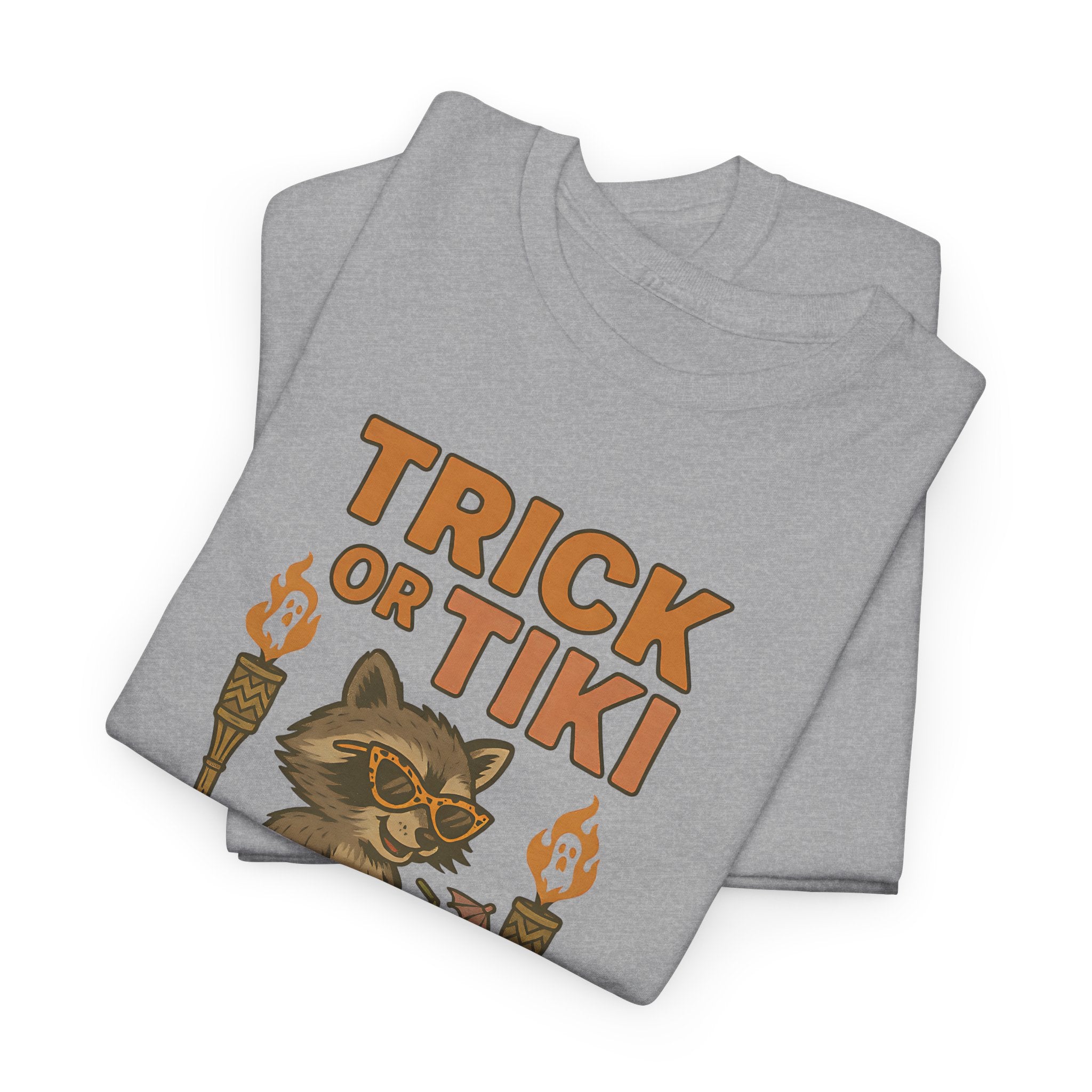 Funny Halloween Tiki Shirt – “Trick or Tiki” Raccoon Costume Tee for Spooky Luau Lovers