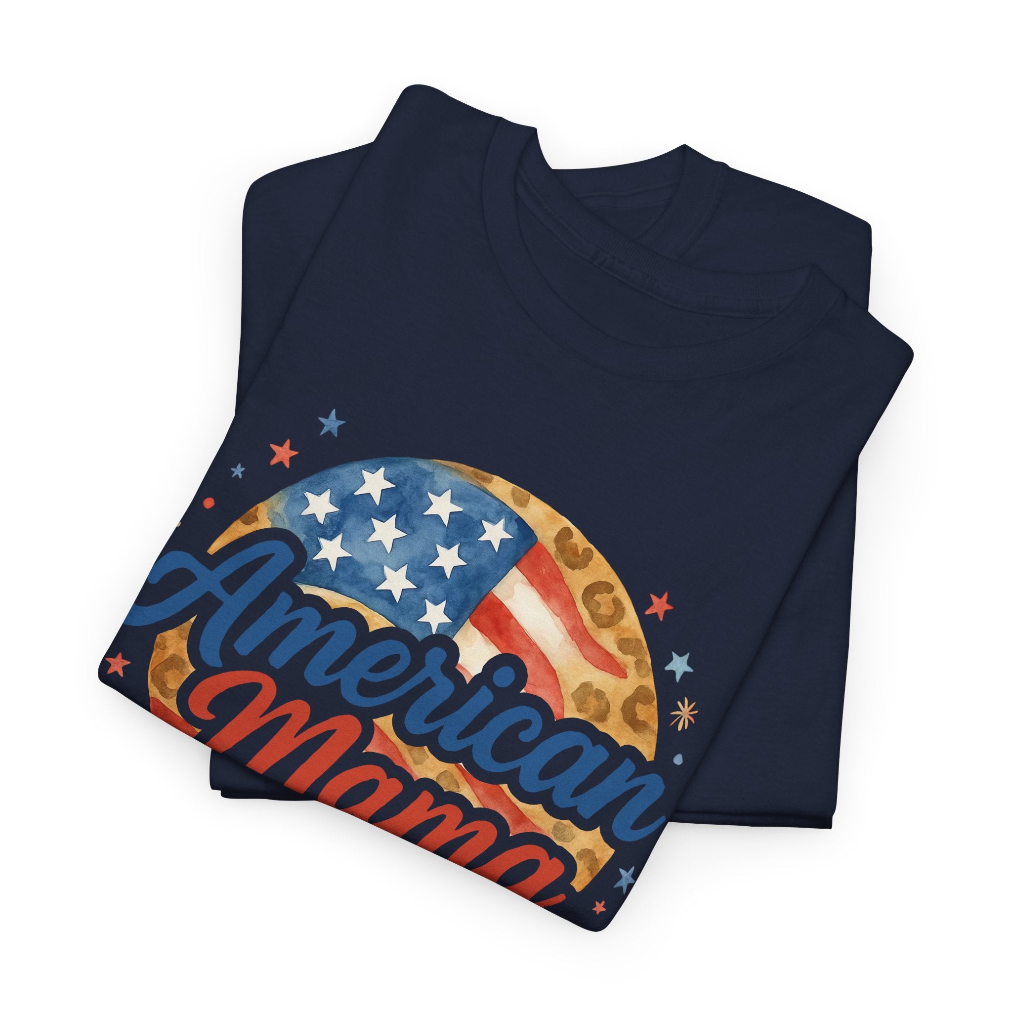 American Mama Leopard Flag Watercolor Patriotic 4th July Graphic Tee