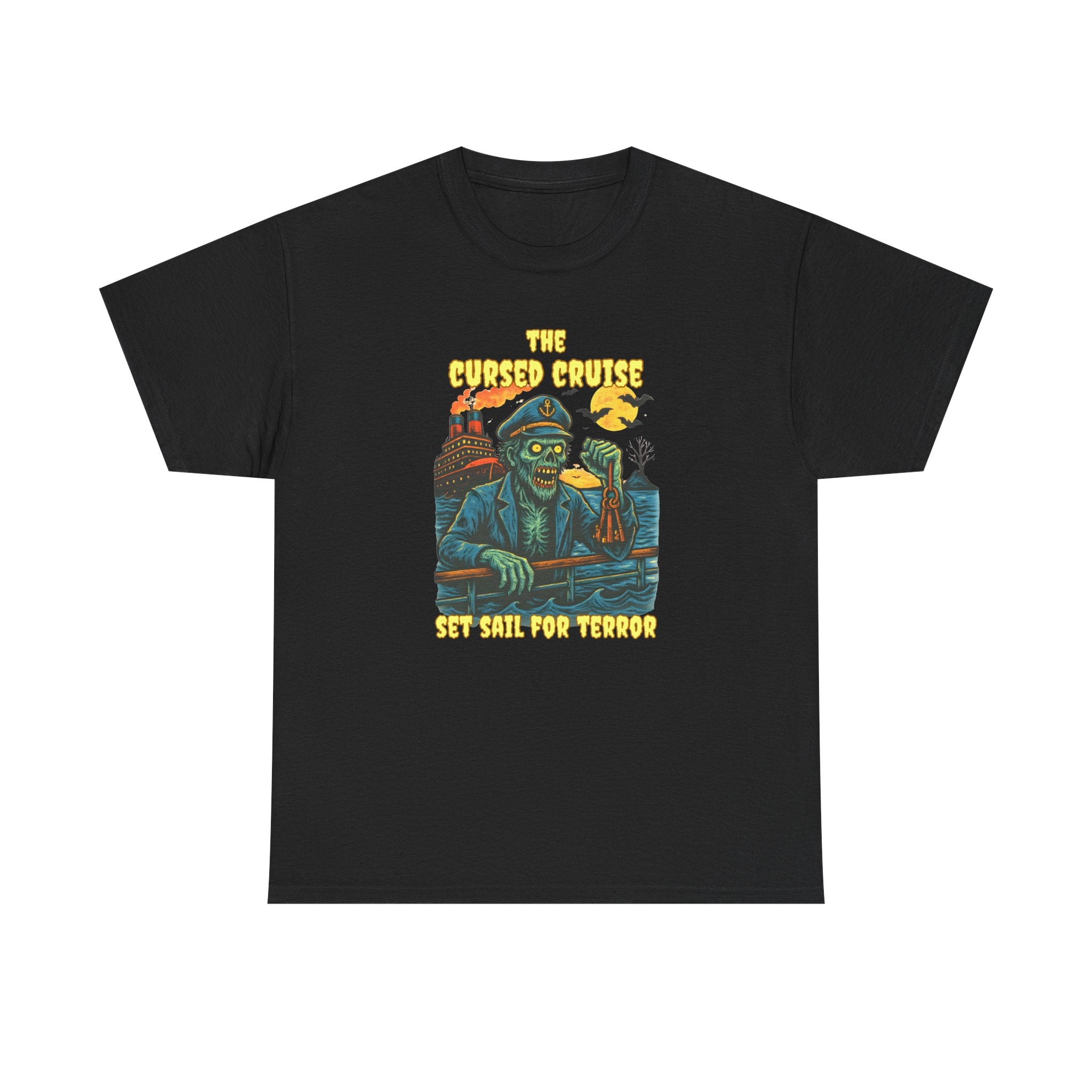 Cursed Cruise Graphic T-Shirt – Funny Horror Cruise Shirt with Custom Name & Year Halloween Tee, Unisex Horror Apparel, Spooky Gift, Horror Movie Shirt