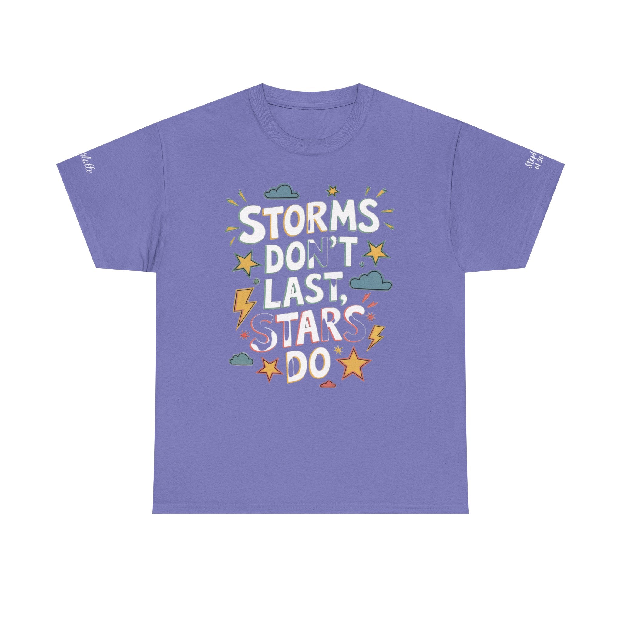 Personalized 'Storms Don't Last, Stars Do' Positive Shirt, Gift with Custom Name Sleeve Tee