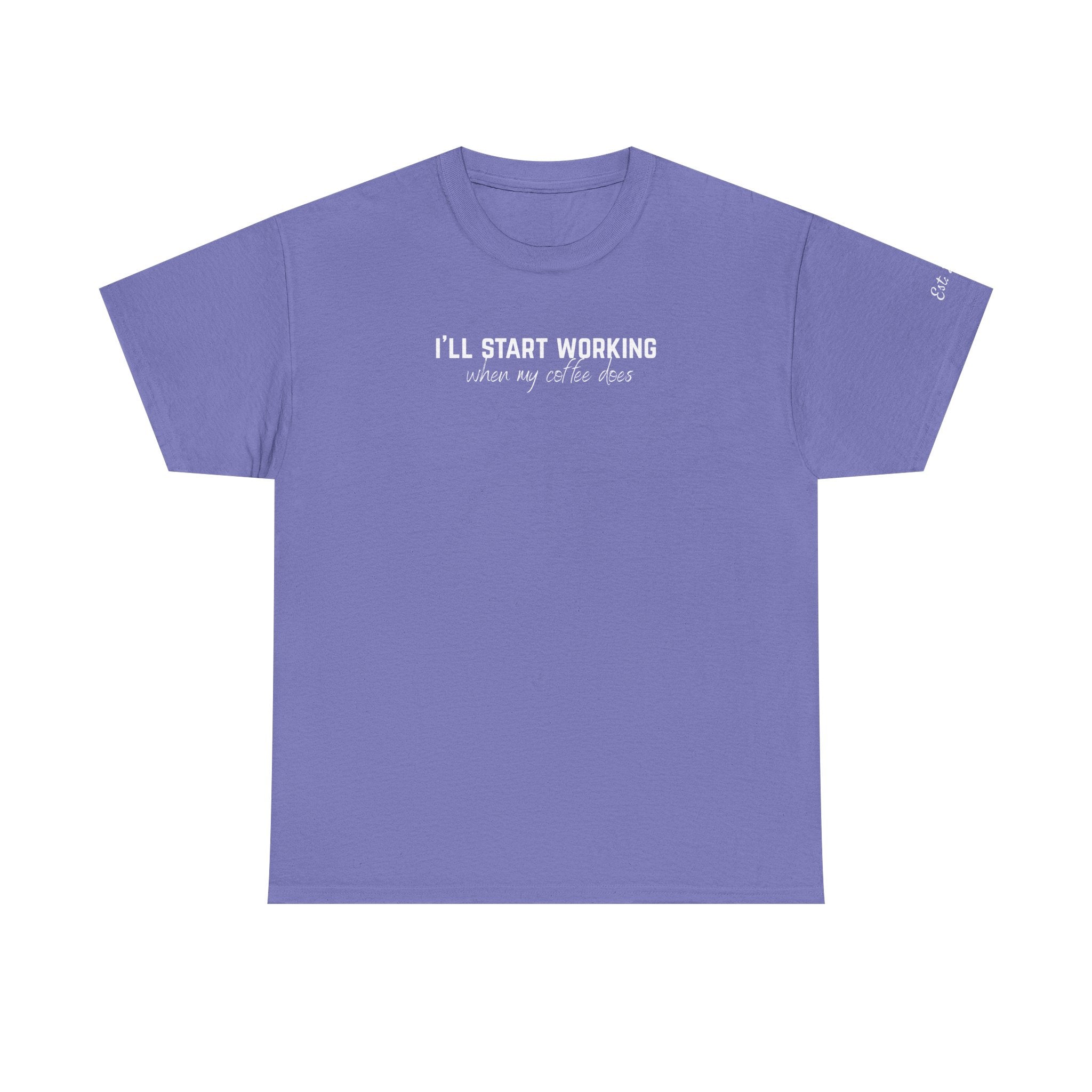 Funny Coffee Work Shirt for Women & Men | Custom Left Sleeve Year | Office T-Shirt Gift Idea