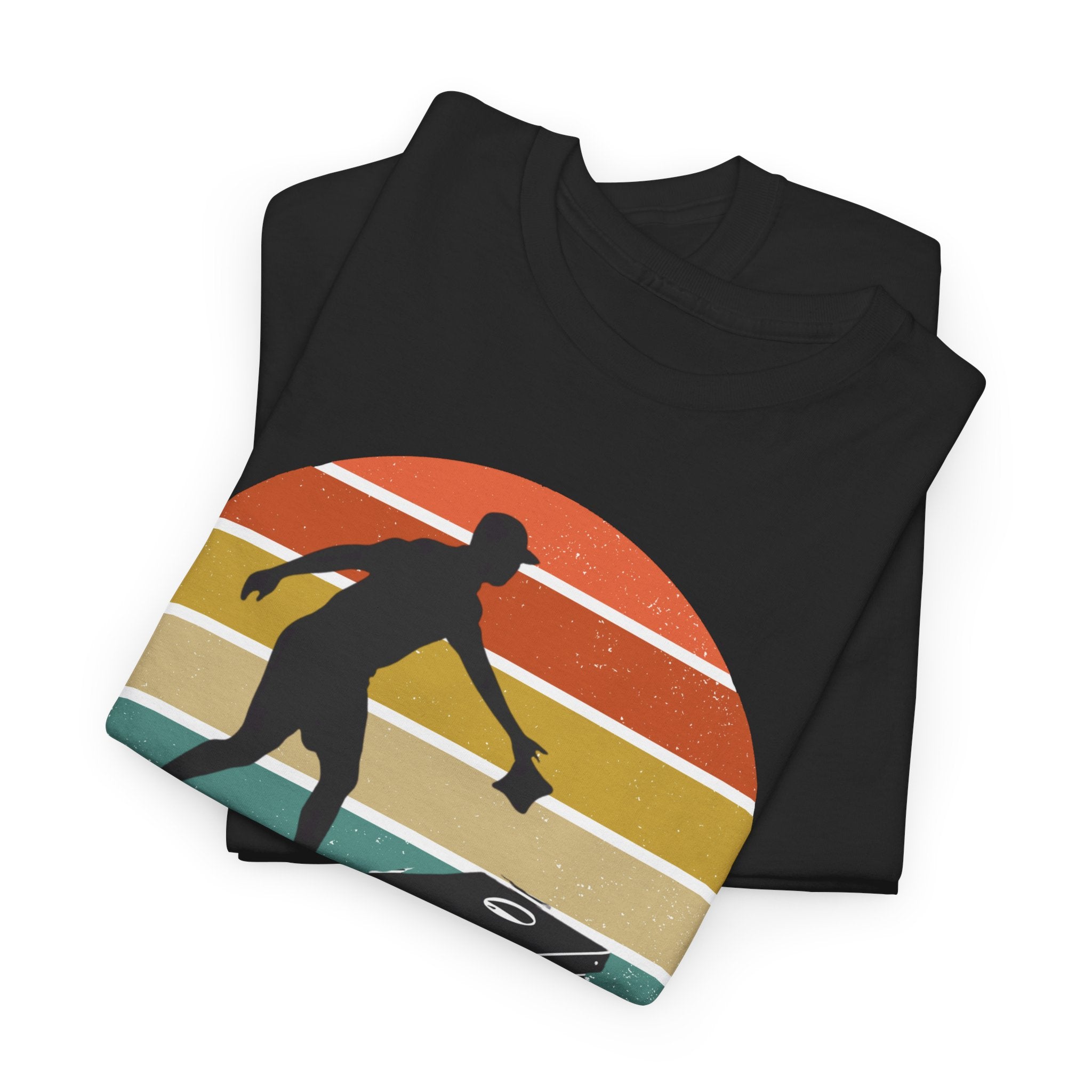 Personalized CornHole Tee Retro Sunset Design Add Custom Name Outdoor Lover Gift Get Together Shirt