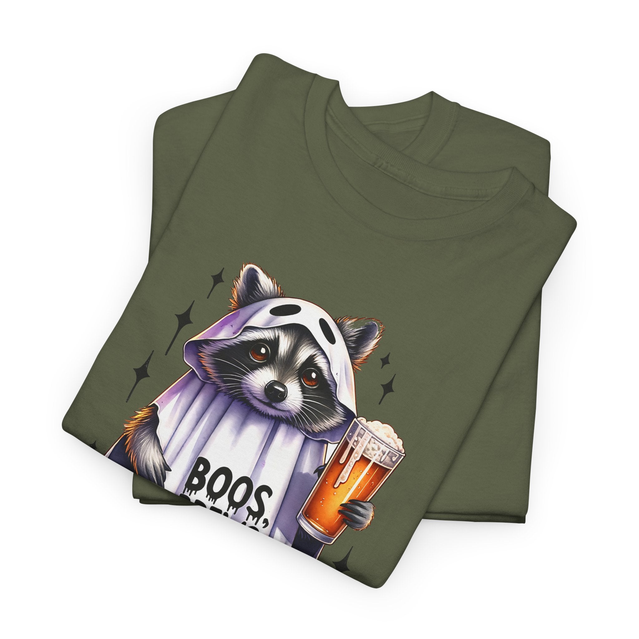 Halloween Raccoon Tee, Fun Unisex Heavy Cotton Shirt, Cute Animal Graphic Shirt, Fall Apparel for Parties, Halloween Costume Top