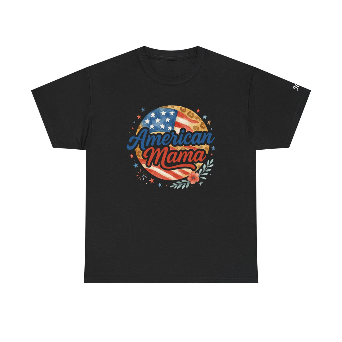 American Mama Leopard Flag Watercolor Patriotic 4th July Graphic Tee