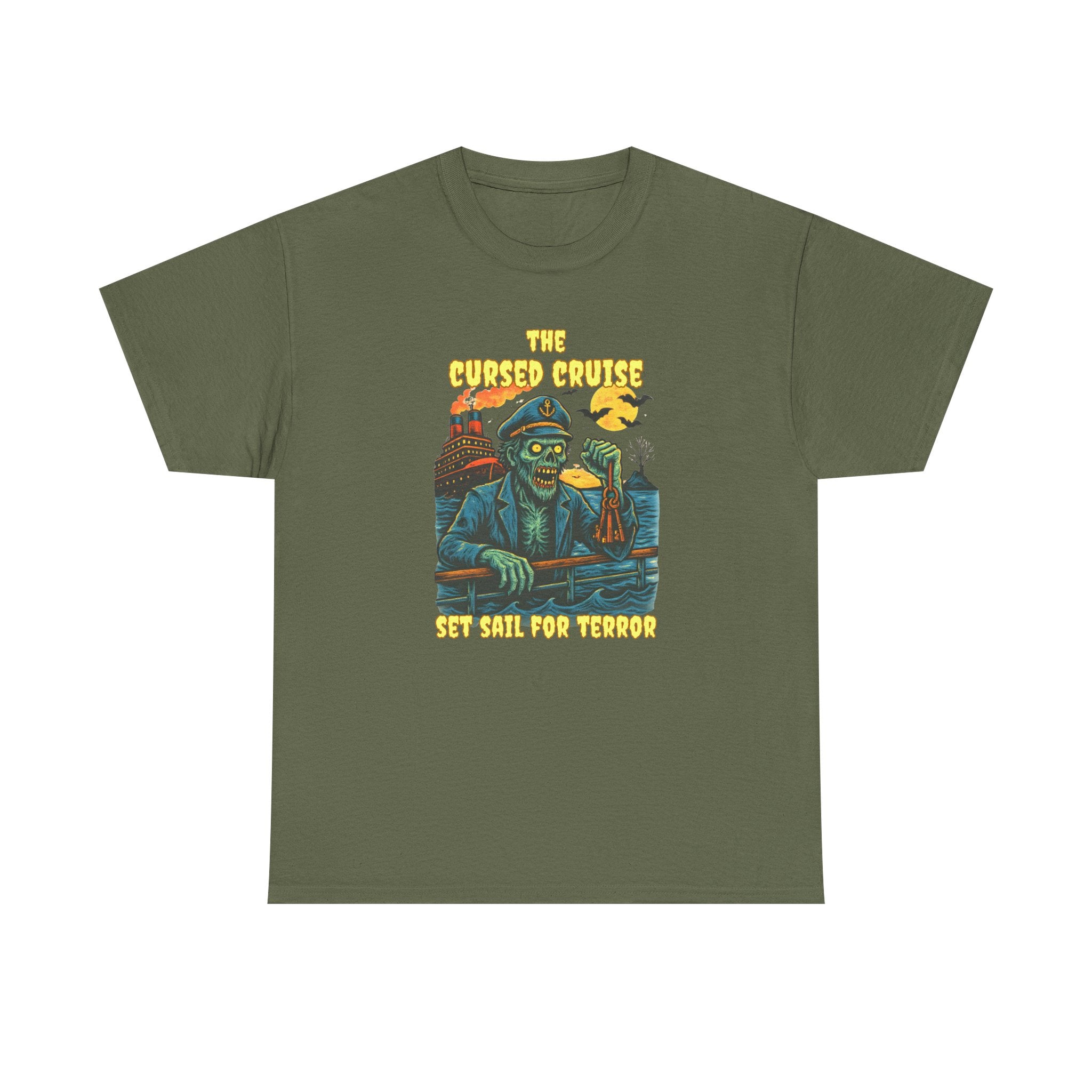 Cursed Cruise Graphic T-Shirt – Funny Horror Cruise Shirt with Custom Name & Year Halloween Tee, Unisex Horror Apparel, Spooky Gift, Horror Movie Shirt