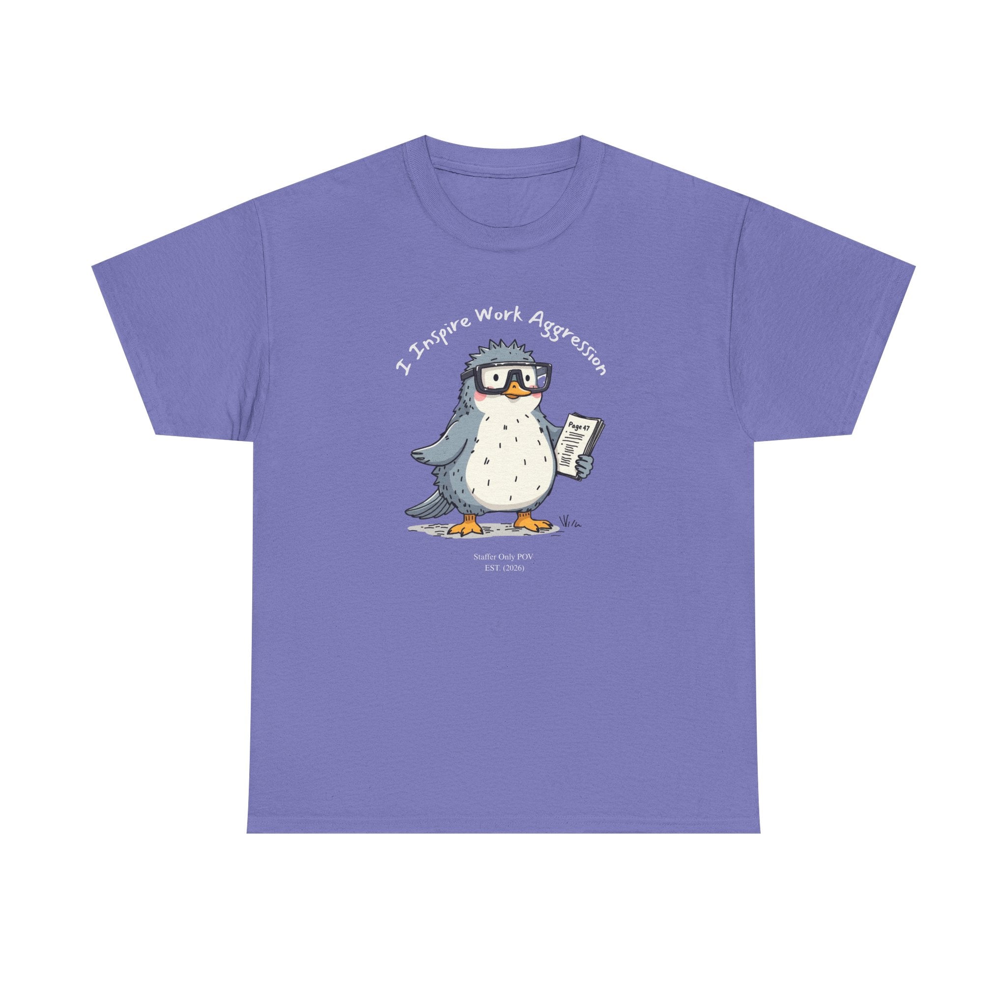 Funny Penguin T-Shirt | "I Inspire Work Aggression" | Sarcastic Office Staffer POV Humor Gift