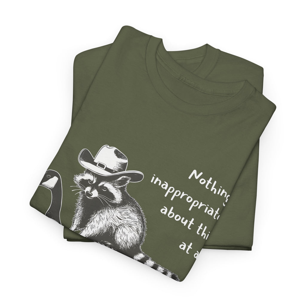 Cowboy Raccoon Goose Ride Tee | Funny Workplace Graphic Shirt