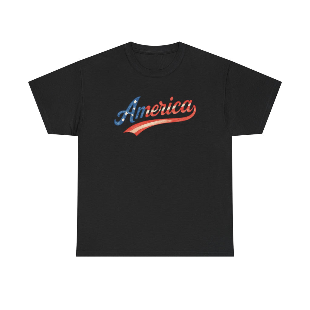 America Script Retro Patriotic Red White Blue USA Graphic Tee Family 4th or Independence Day