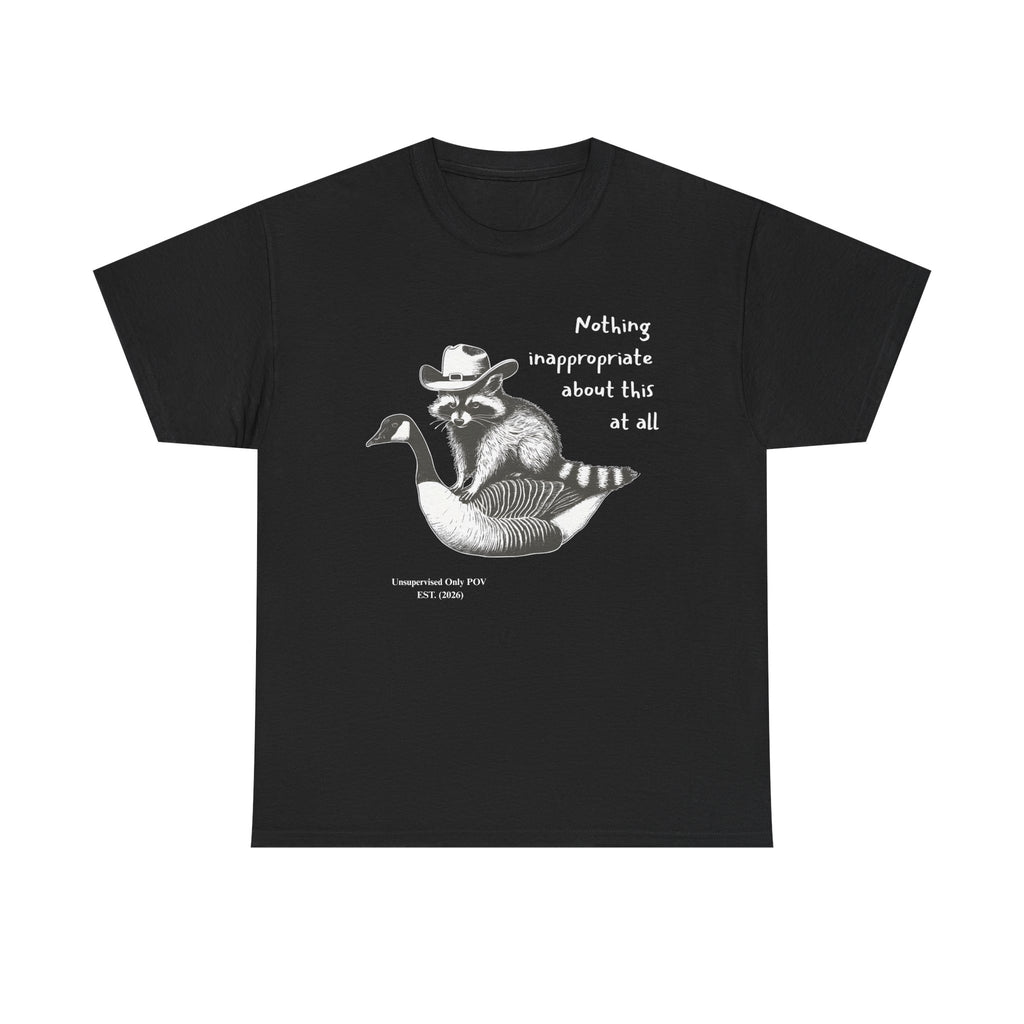 Cowboy Raccoon Goose Ride Tee | Funny Unsupervised POV Graphic Shirt