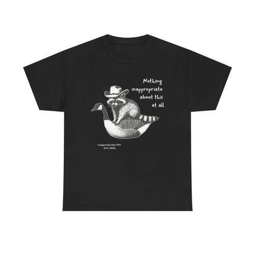 Cowboy Raccoon Goose Ride Tee | Funny Unsupervised POV Graphic Shirt