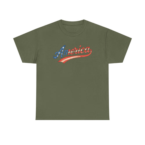 America Script Retro Patriotic Red White Blue USA Graphic Tee Family 4th or Independence Day