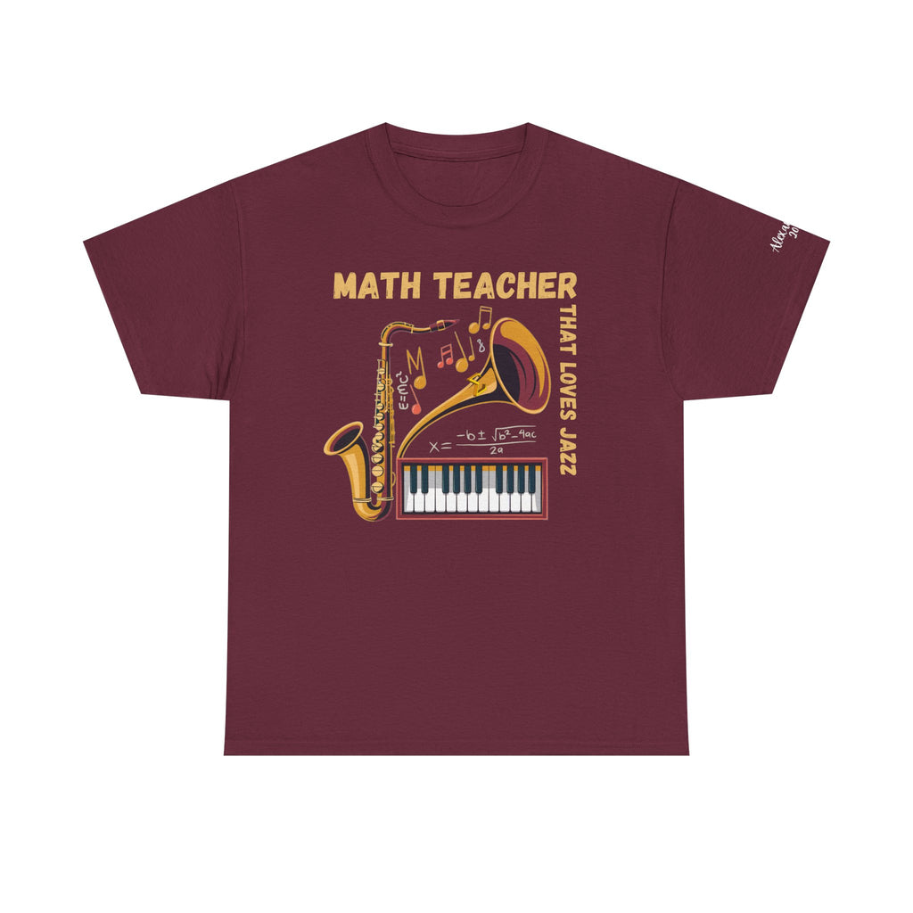 Math Teacher That Loves Jazz Unisex Tee, Personalized Sleeve, Customizable Shirt, Teacher Gift, Music Lover