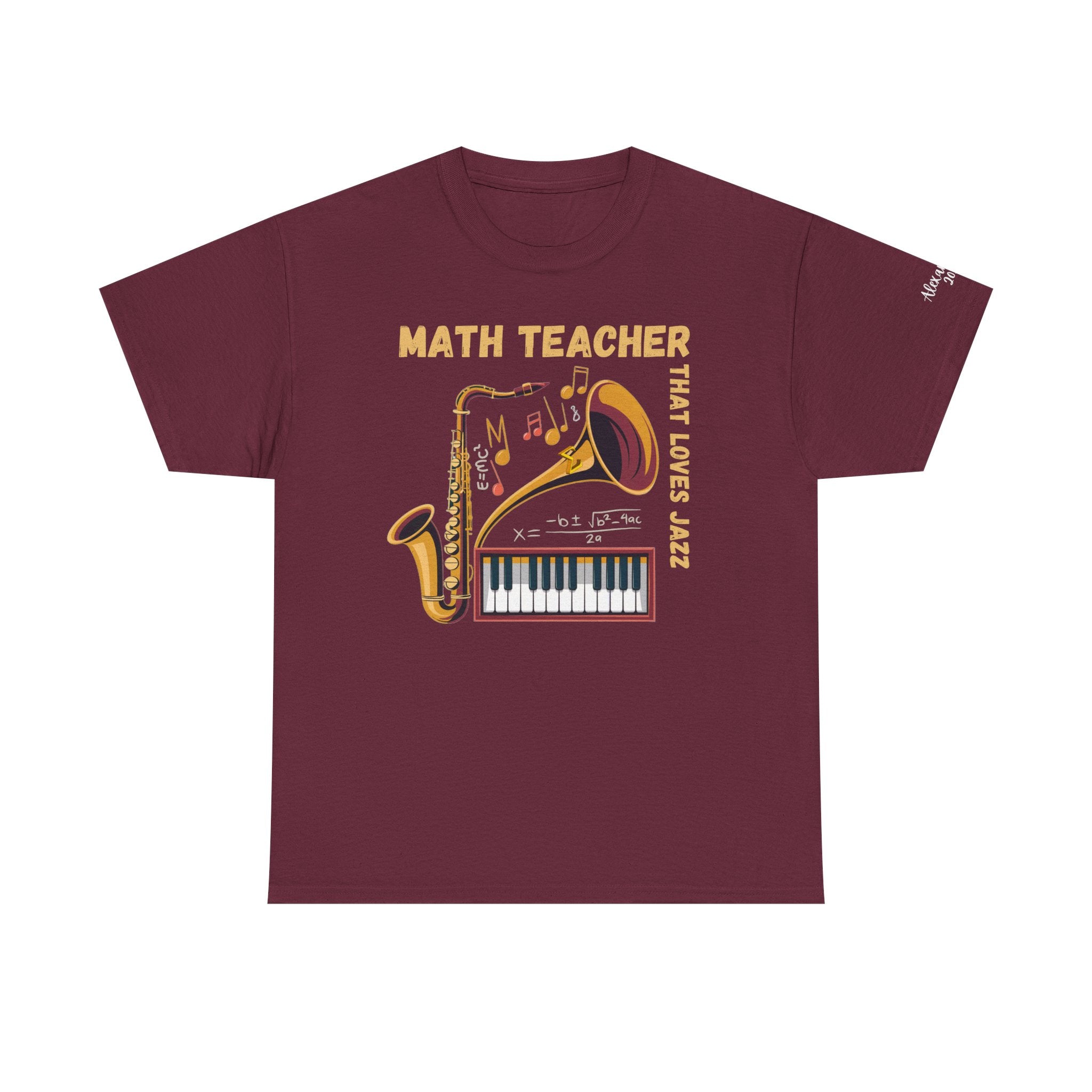 Math Teacher That Loves Jazz Unisex Tee, Personalized Sleeve, Customizable Shirt, Teacher Gift, Music Lover