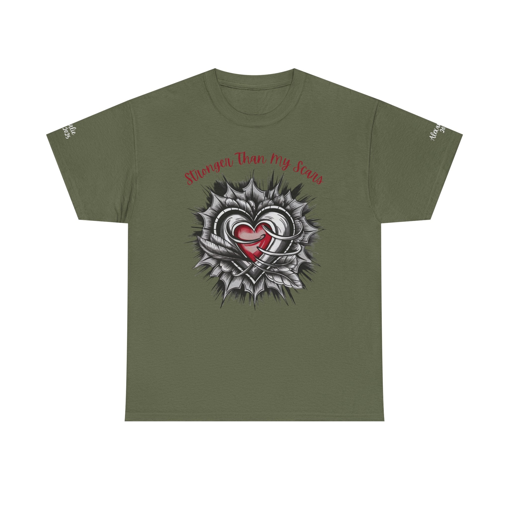 Personalized Heart Design, Customizable Sleeve Name, Date, Inspirational, Stronger than my Scars