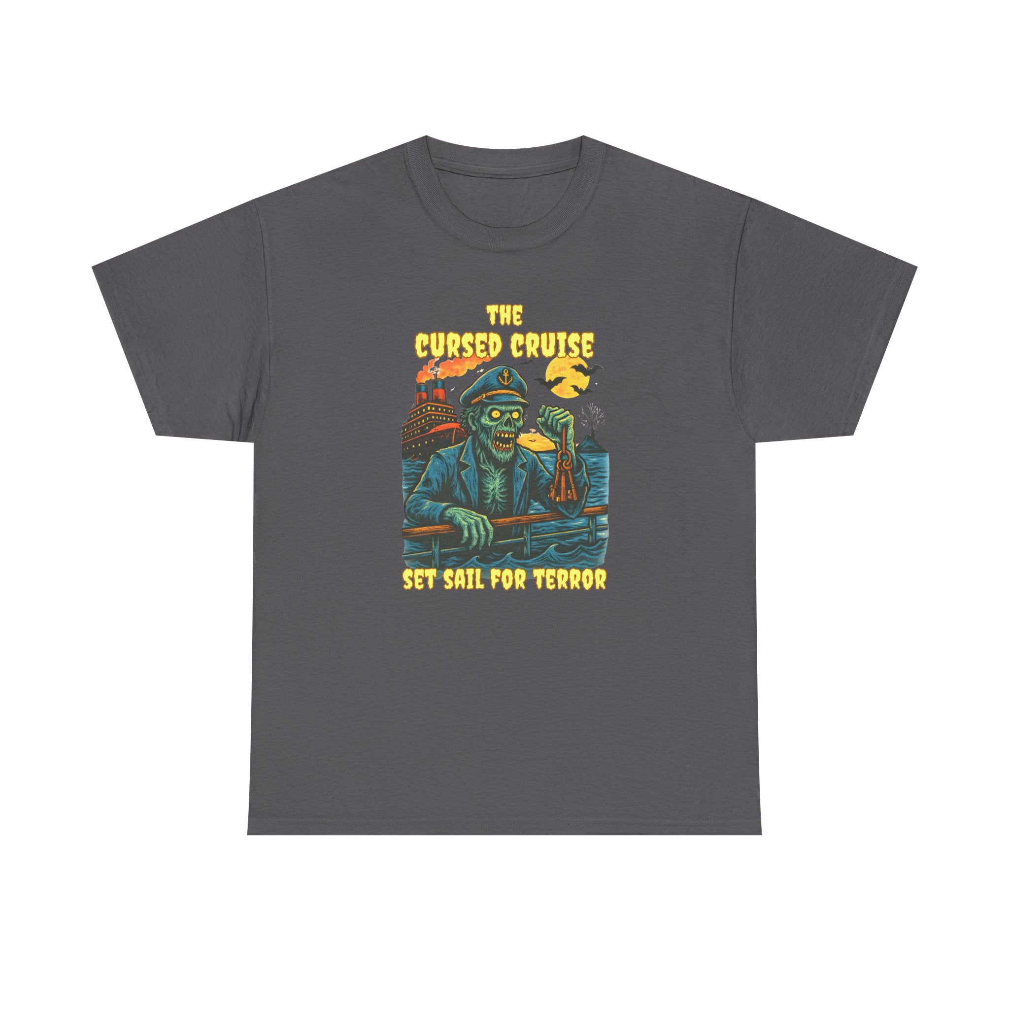 Cursed Cruise Graphic T-Shirt – Funny Horror Cruise Shirt with Custom Name & Year Halloween Tee, Unisex Horror Apparel, Spooky Gift, Horror Movie Shirt