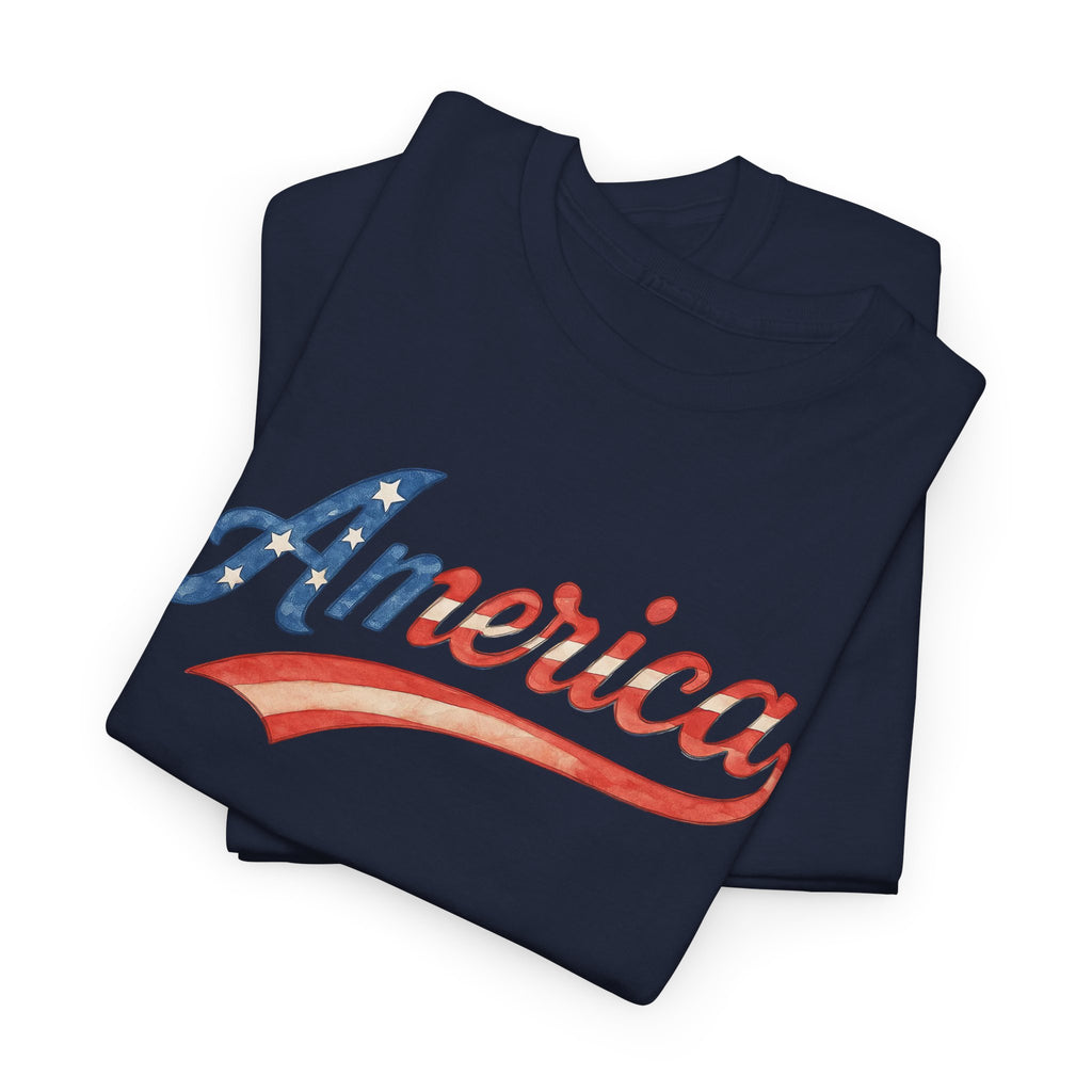 America Script Retro Patriotic Red White Blue USA Graphic Tee Family 4th or Independence Day