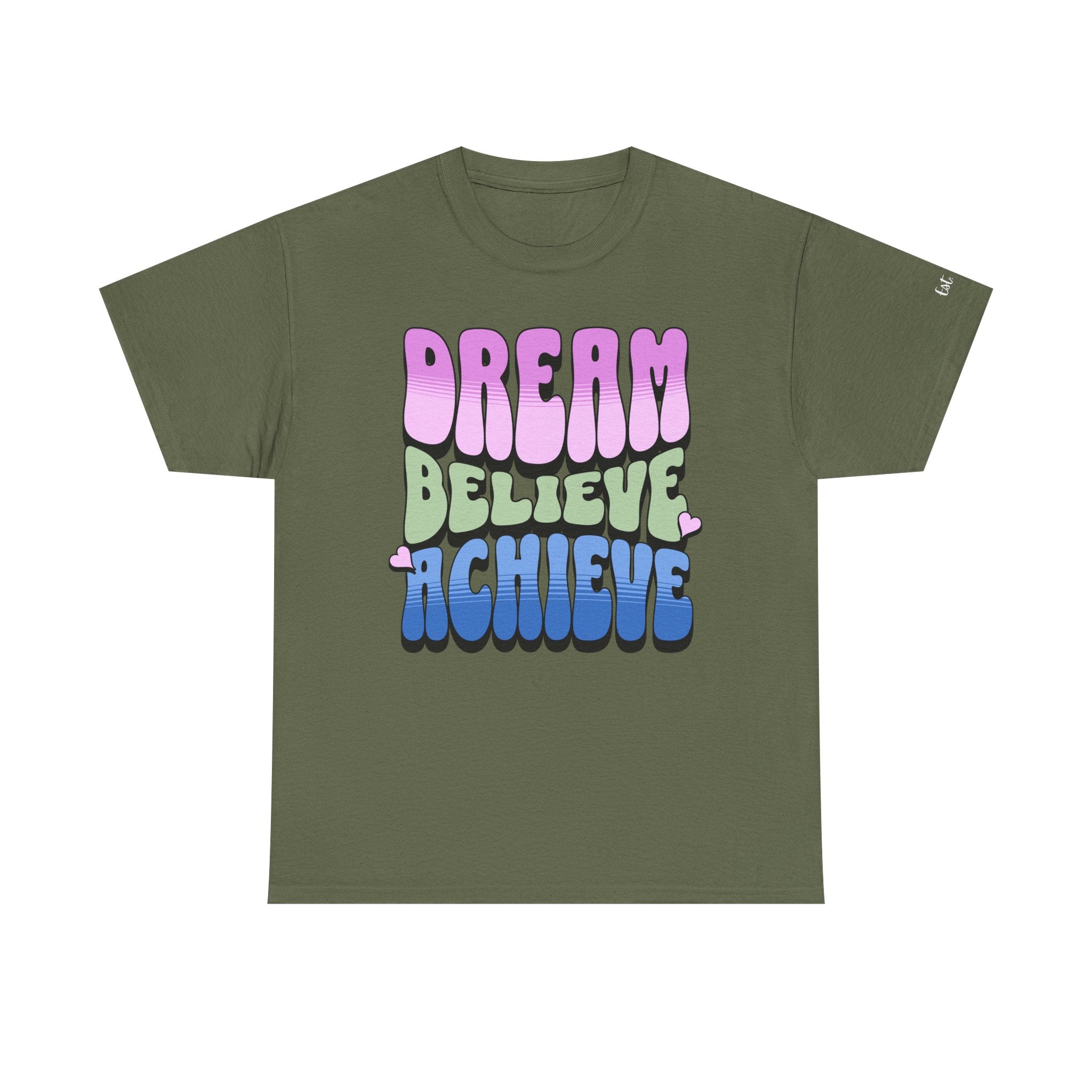 Dream Believe Achieve, Motivational Tee Personalized Sleeve Custom Hashtag, or Passion, Inspirational T-Shirt